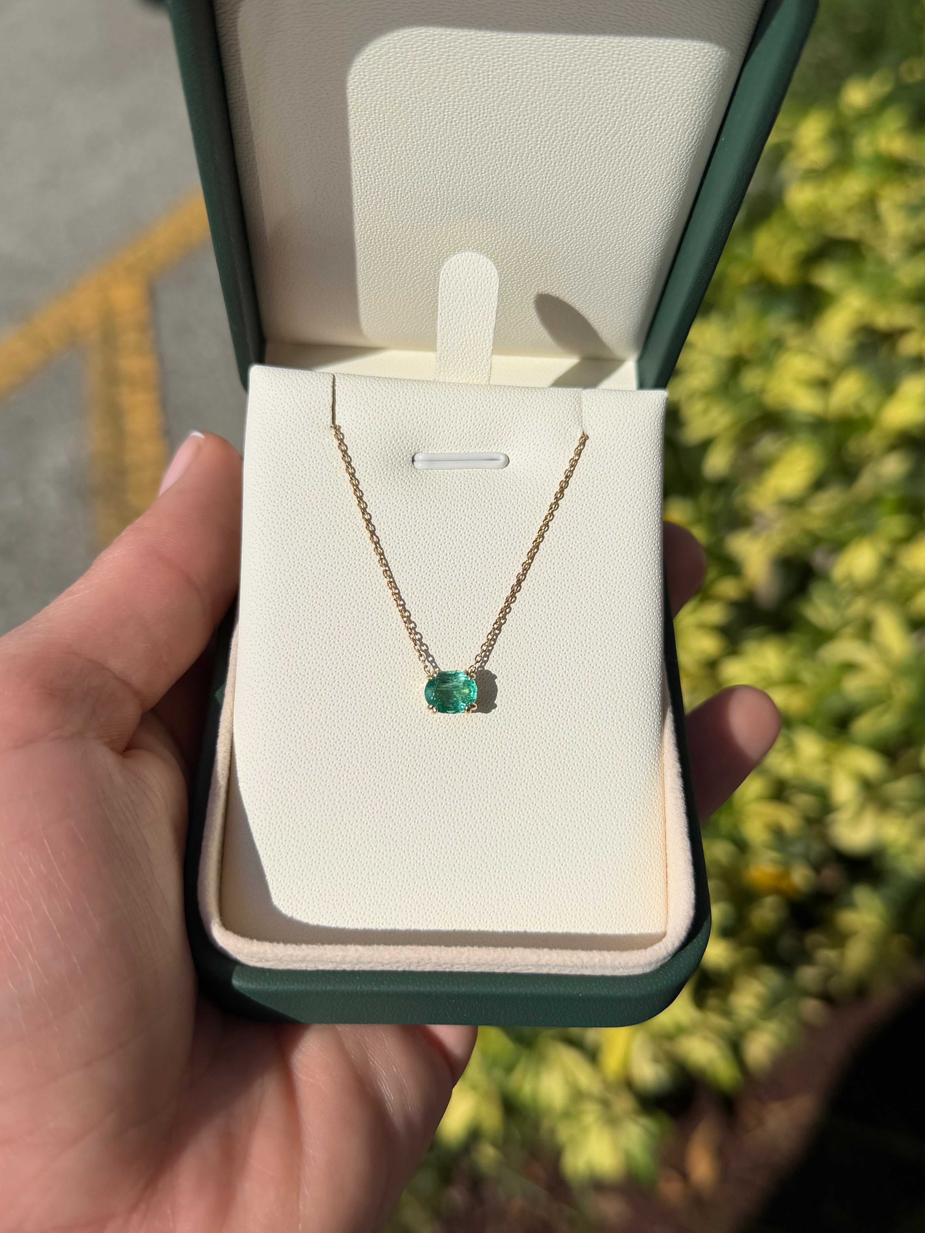 1.0 Carat East To West Transparent Clarity Zambian Emerald Necklace 14K - JR Colombian Emeralds