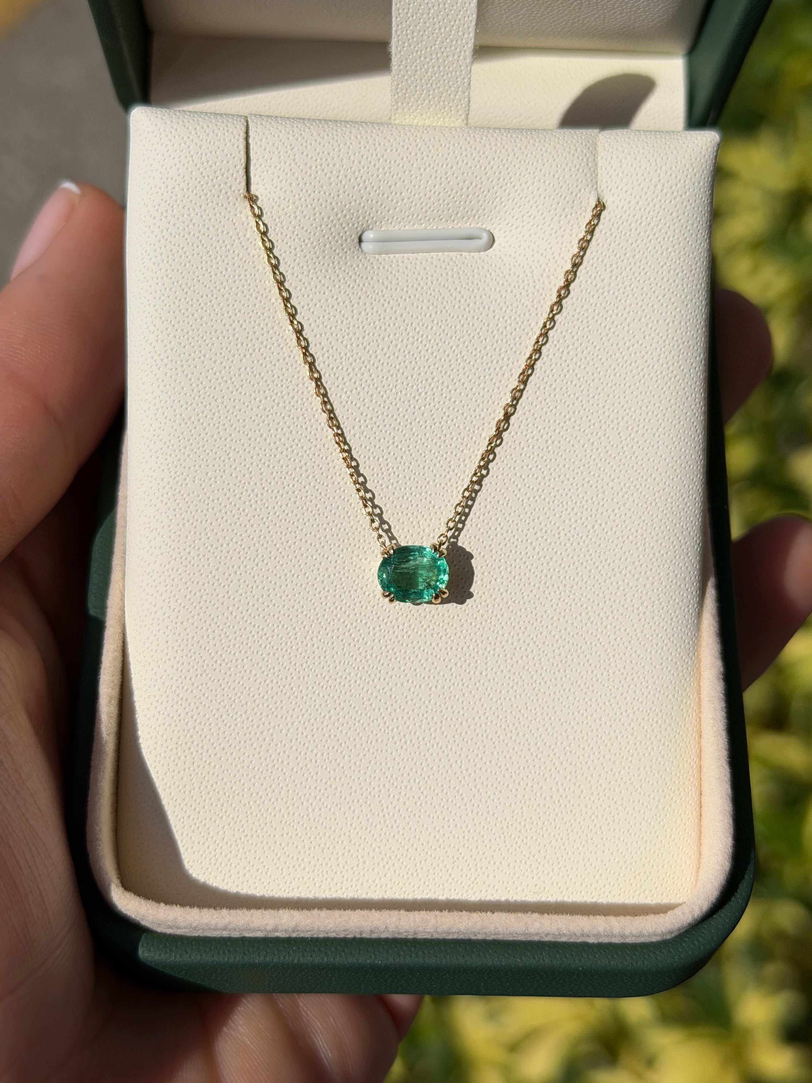 1.0 Carat East To West Transparent Clarity Zambian Emerald Necklace 14K - JR Colombian Emeralds