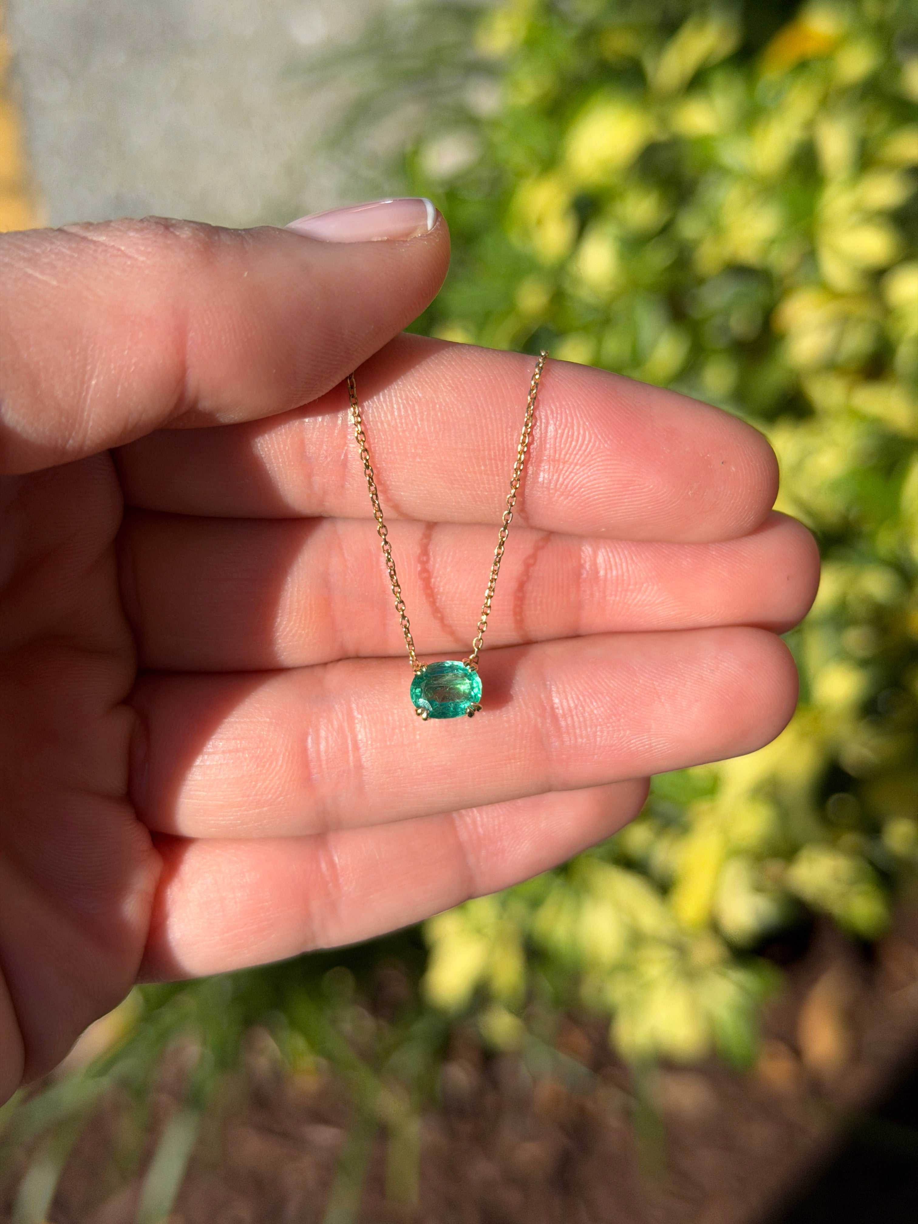 1.0 Carat East To West Transparent Clarity Zambian Emerald Necklace 14K - JR Colombian Emeralds