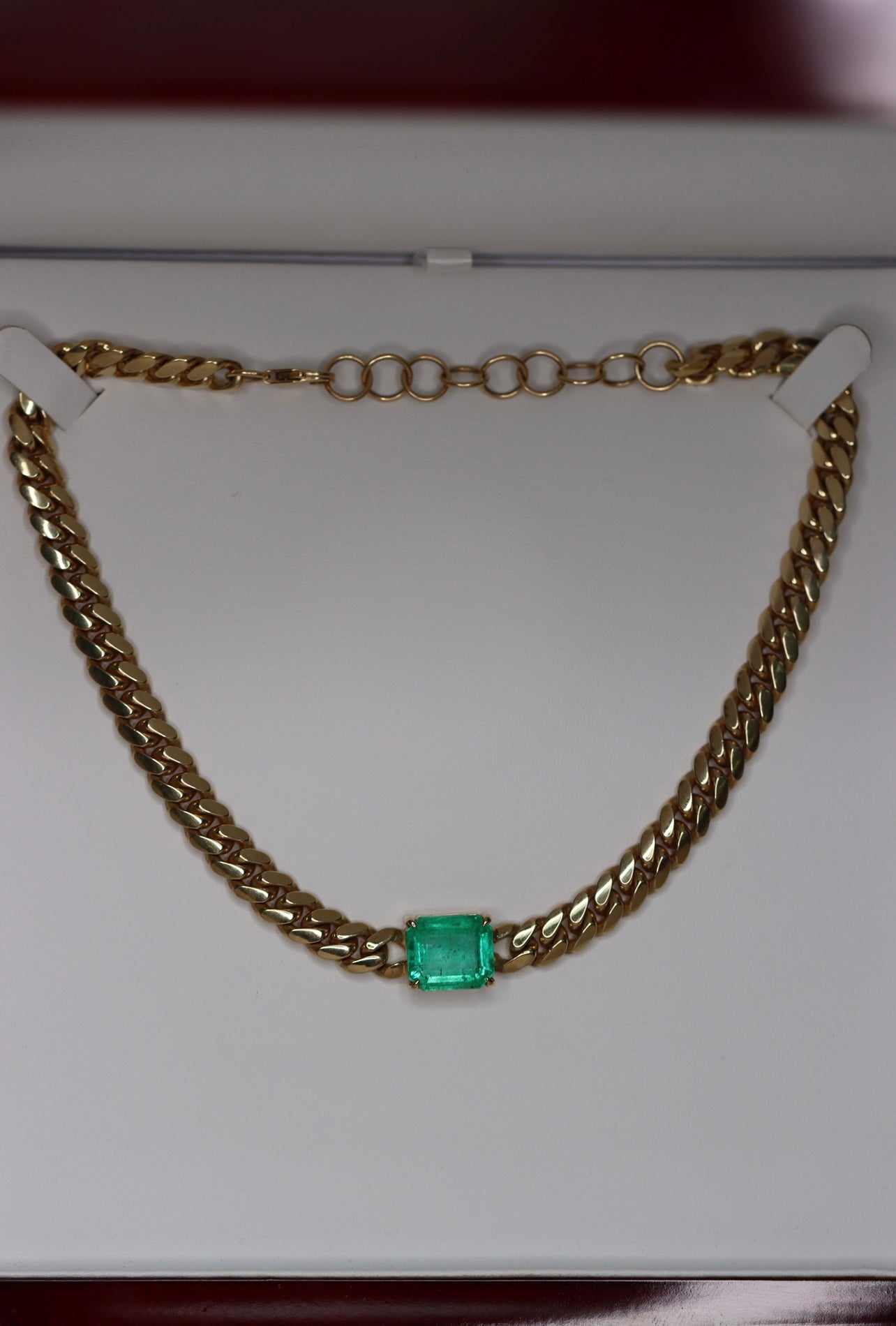 10 Carat Jumbo East To West Colombian Emerald Cuban Link Choker 14K - JR Colombian Emeralds