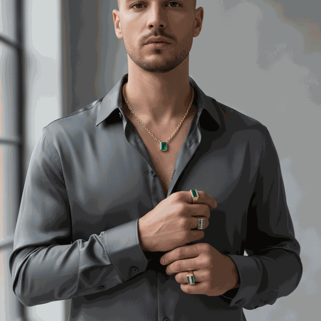 7.61 Carat Natural Colombian Emerald Bezel Set Unisex Solitaire Necklace 14K