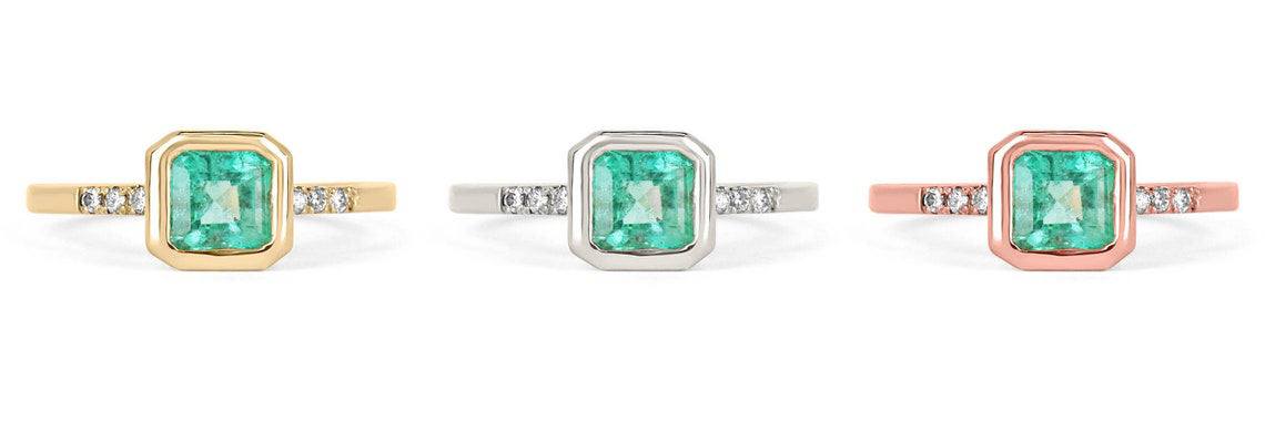 1.08tcw Emerald & Pave Diamond Everyday Ring 14K