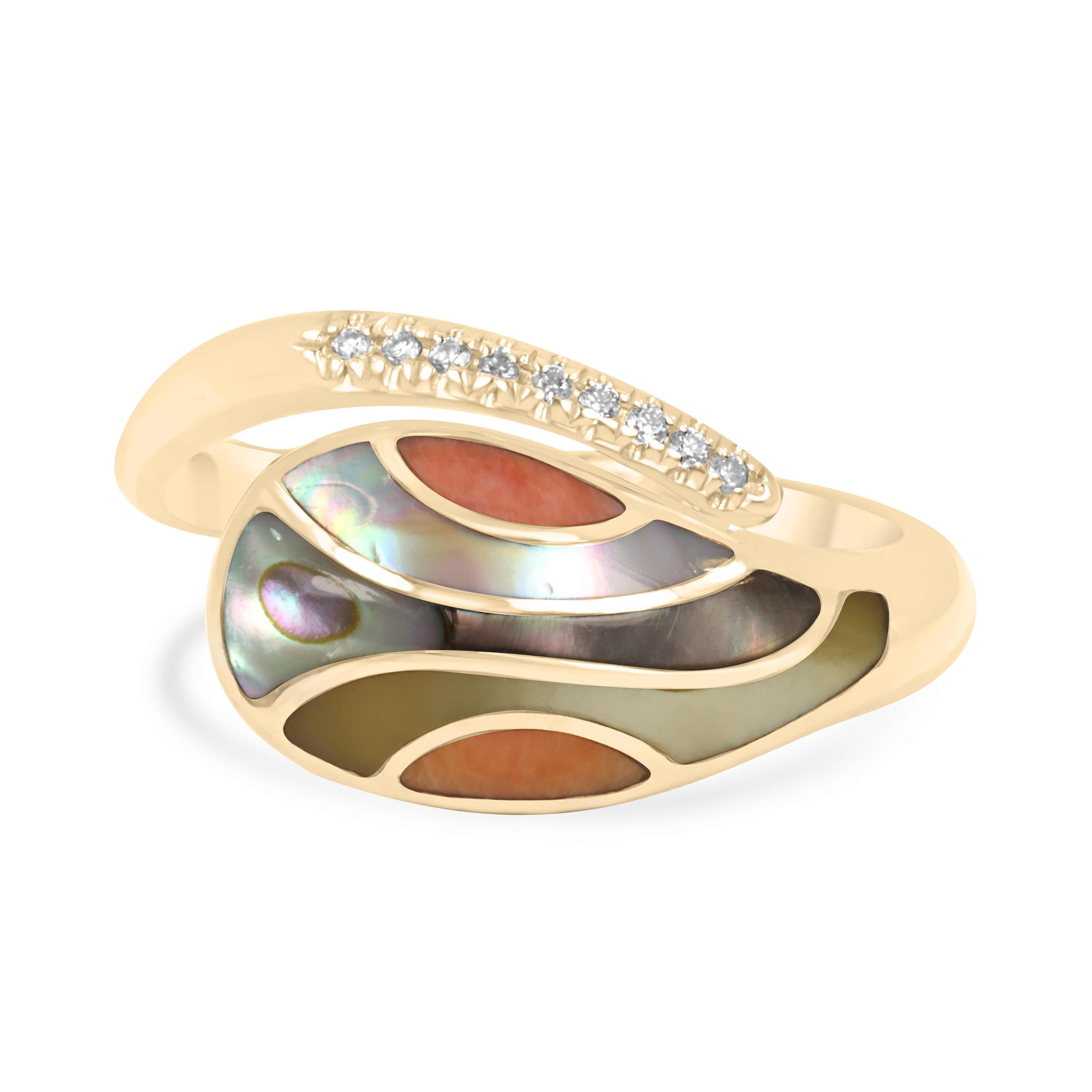 18K gold Serpenti Mother of Pearl and agate snake ring with diamond accents