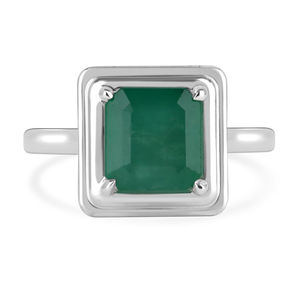 2.40ct Natural Asscher Cut Emerald Solitaire Ring in Sterling Silver