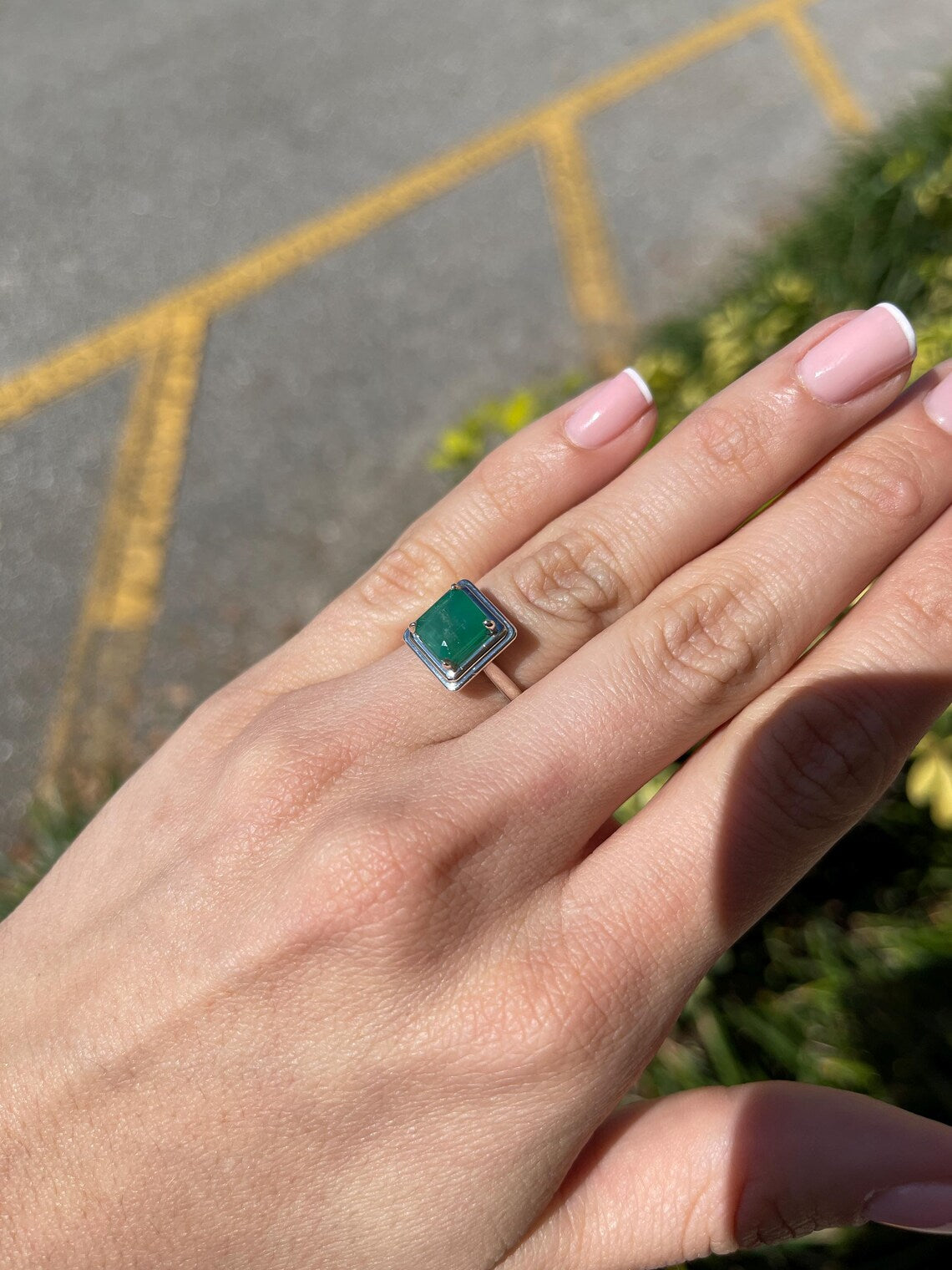 2.40ct Natural Asscher Cut Emerald Solitaire Ring in Sterling Silver