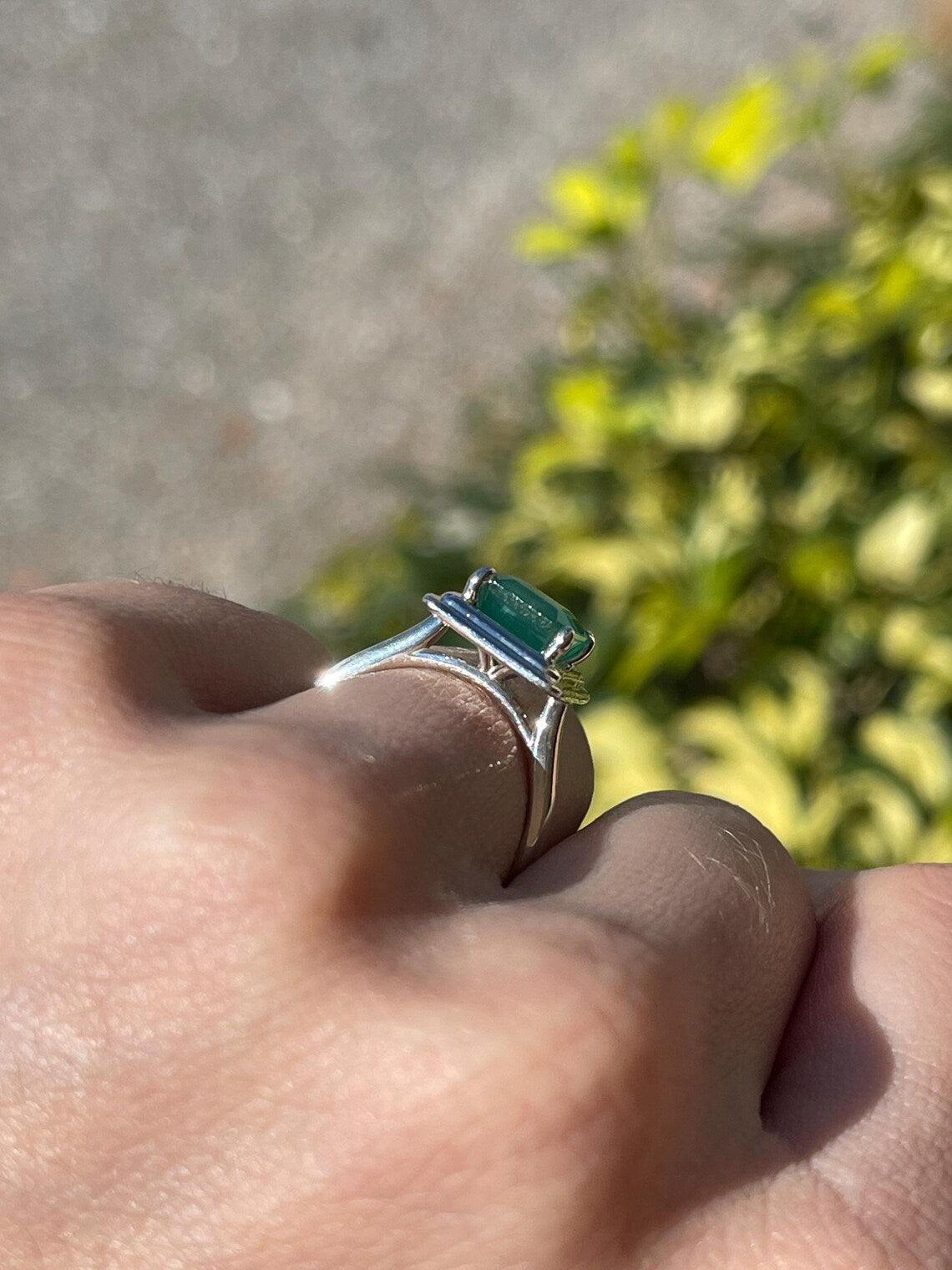 2.40ct Natural Asscher Cut Emerald Solitaire Ring in Sterling Silver