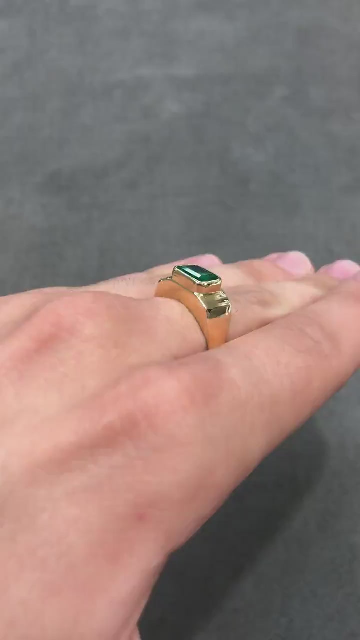 2.05-carat Mens Natural Emerald Bezel Set East To West 18K Ring