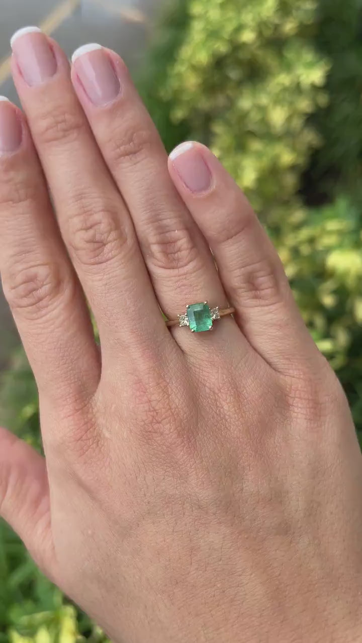 May Birthstone Ring with 1.08tcw Emerald Cut Diamonds in 14K Gold