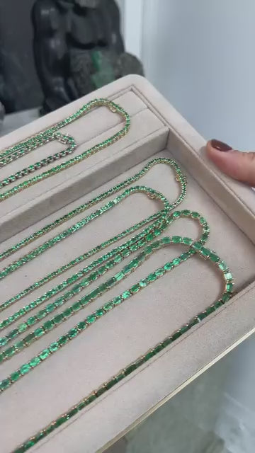 46.28 CARAT Large Emerald Cut Prong Tennis Necklace Solid 14K Yellow Gold