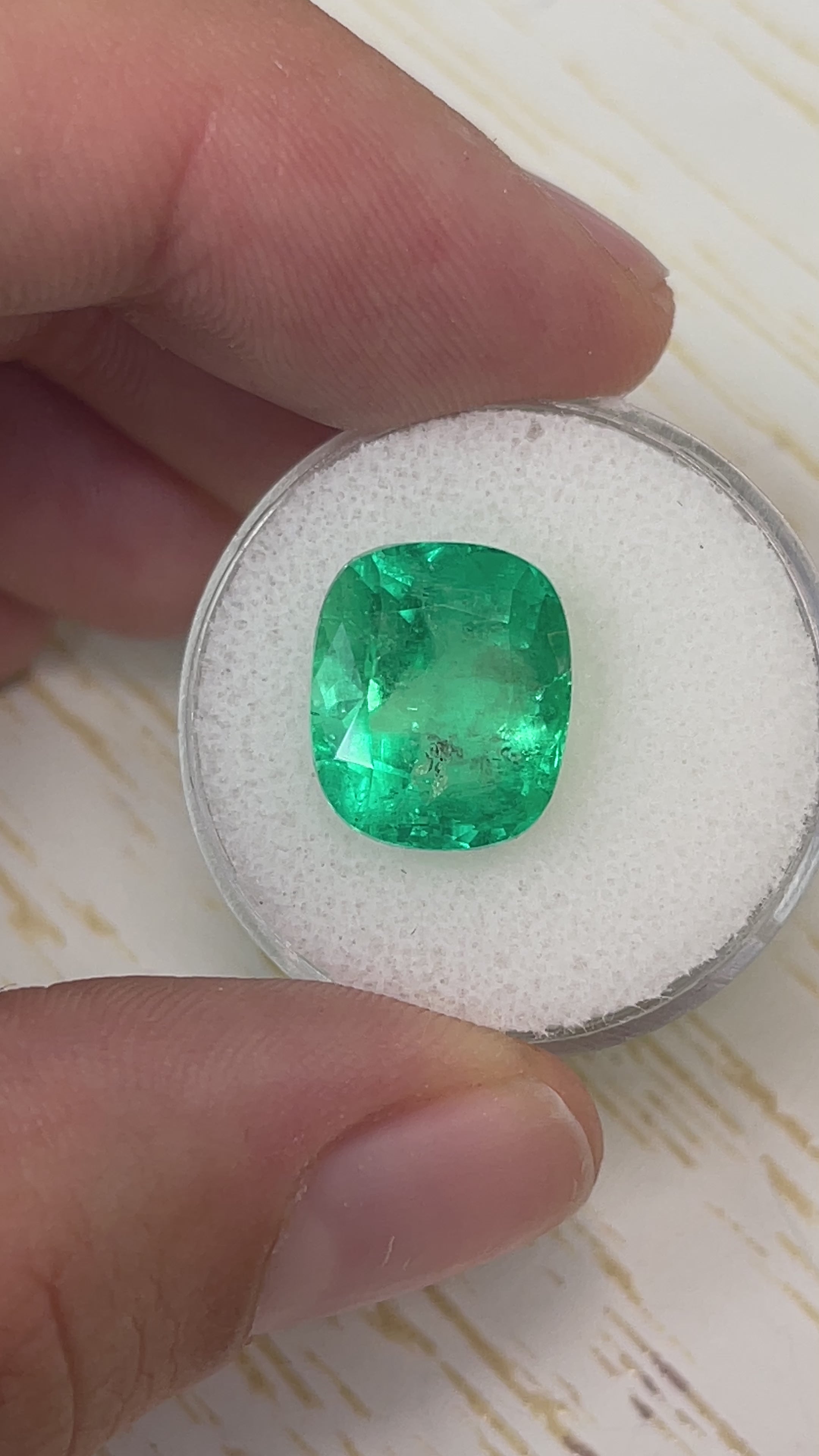 8.04 Carat 13x11 Yellowish Green Natural Loose Colombian Emerald- Cushion Cut
