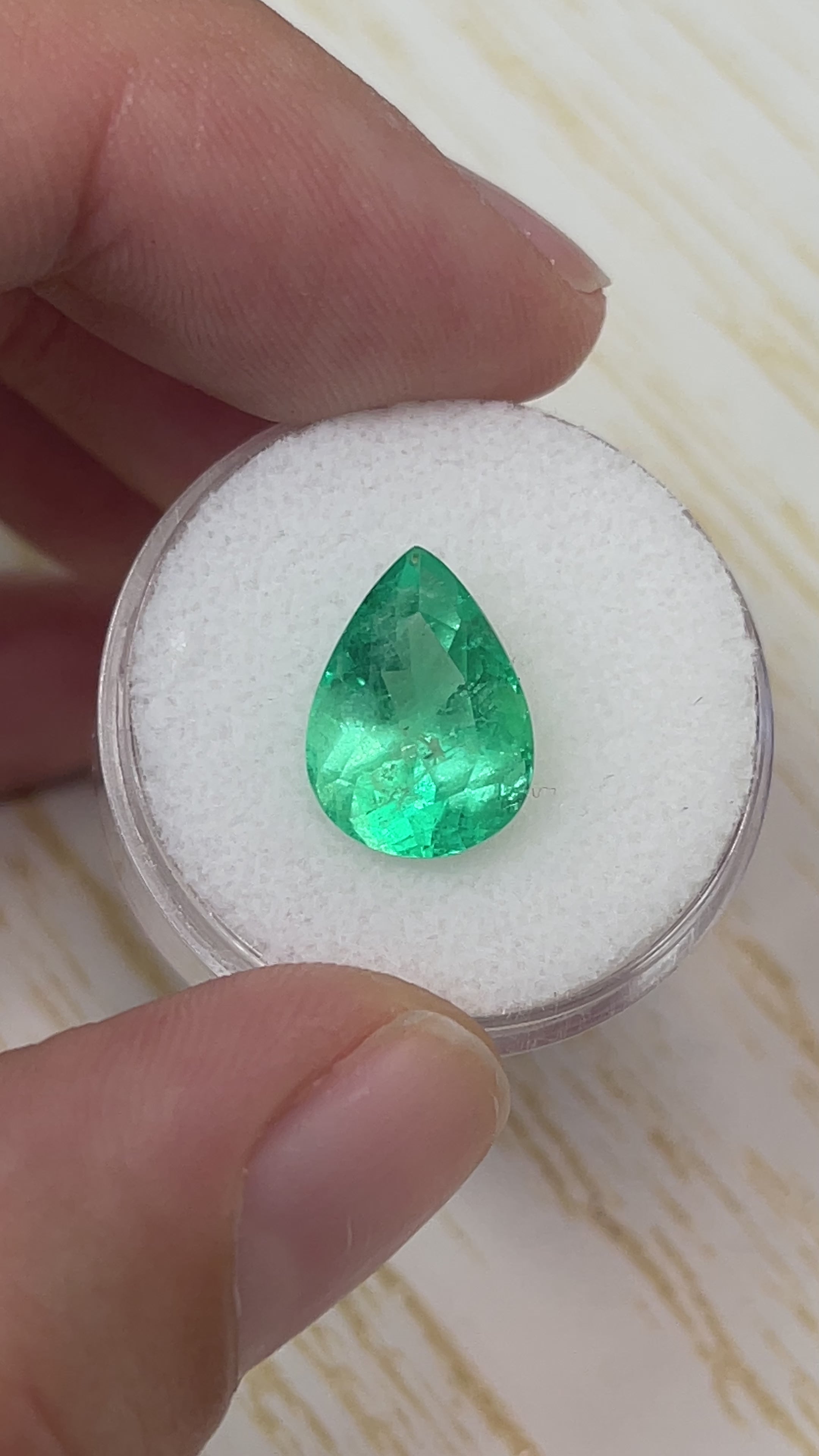 4.22 carat 13x9.5 Yellowish Green Natural Loose Colombian Emerald-Pear Cut