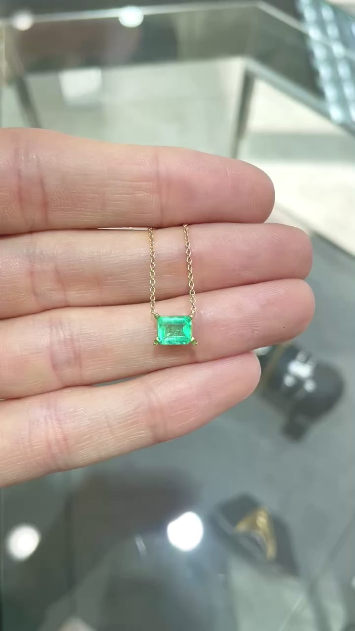 1.07 Carat East to West Emerald Cut Stationary Necklace 14K