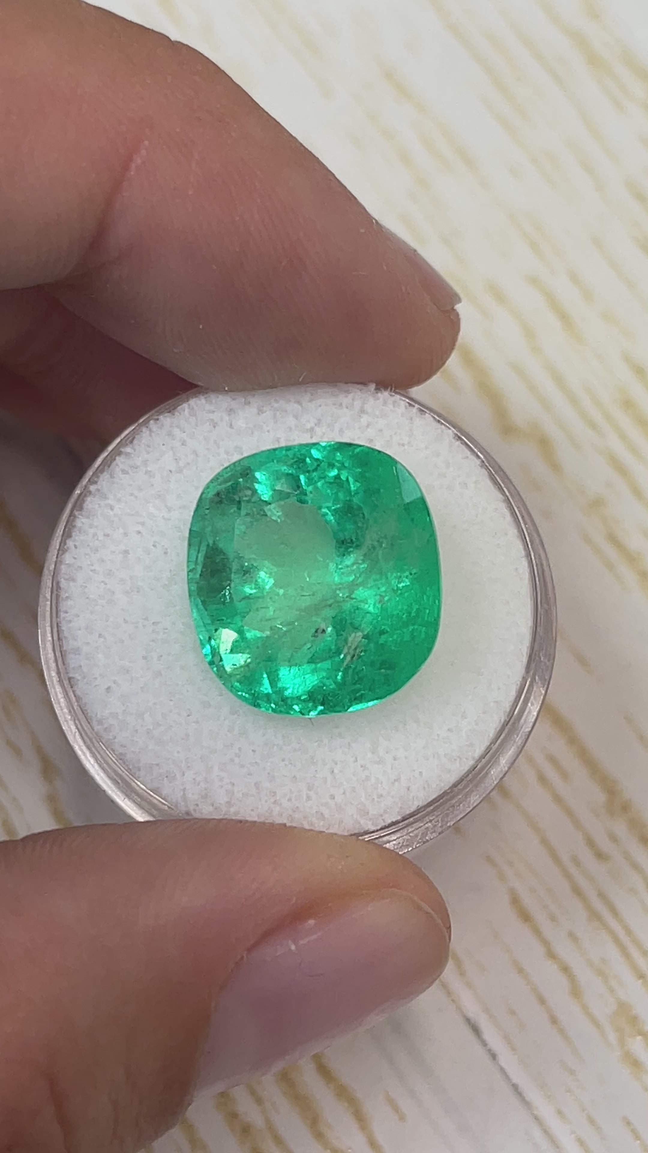 13.63 Carat 15x15 Medium Green Natural Loose Colombian Emerald-Cushion Cut