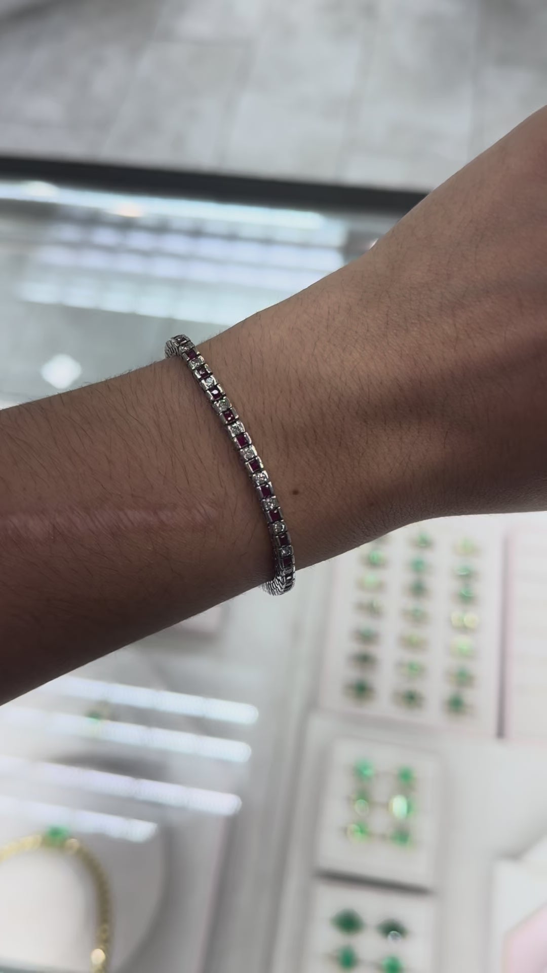 1.40 Carats Alternating Ruby & Diamond Tennis Bracelet White Gold 14K