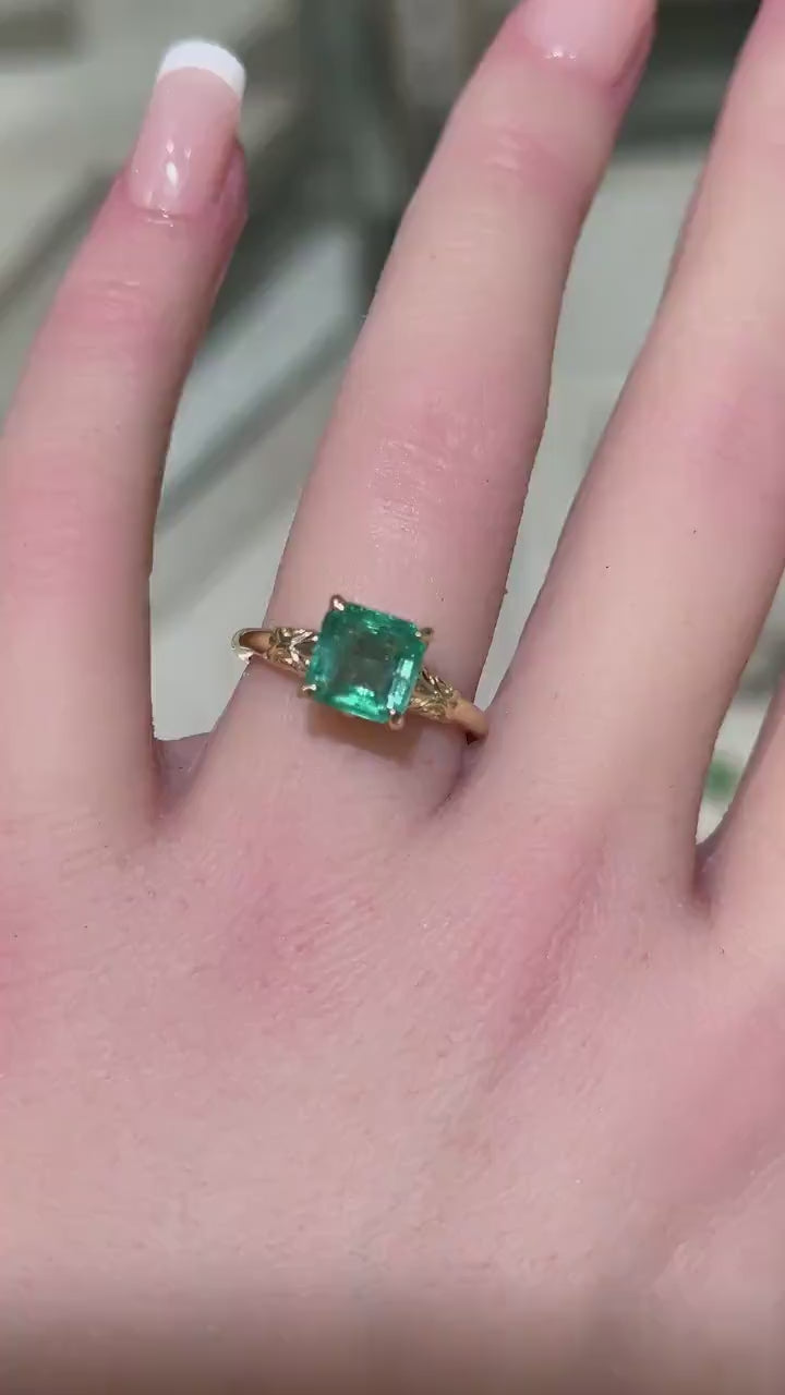 Elegant 2.37ct Emerald Ring with Four-Prong Floral Design in 14K Gold