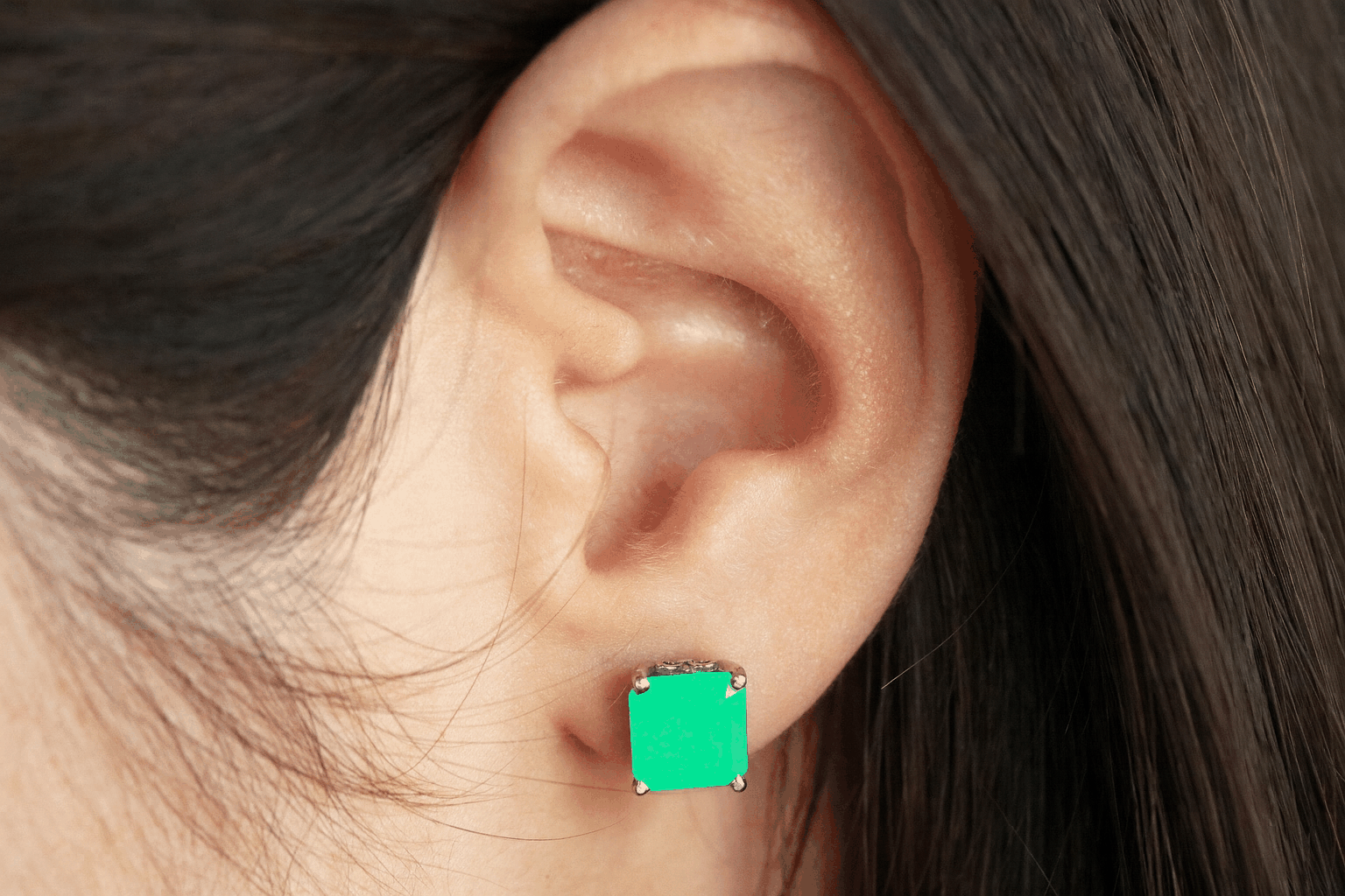 4.10tcw Big Apple Green Colombian Emerald Stud Earrings White Gold 14K
