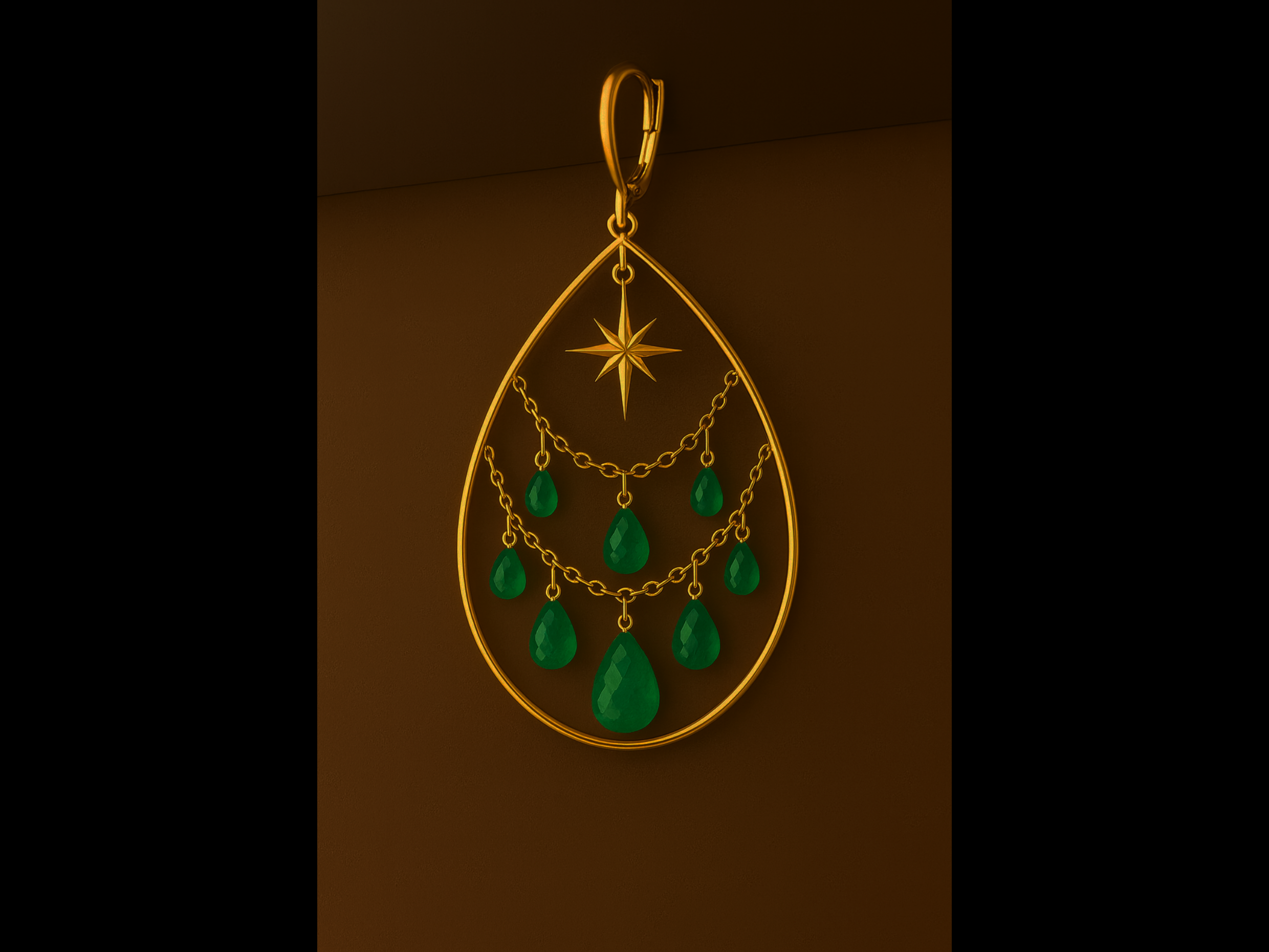 50% Deposit ONLY for Laura Special = Custom emerald and golden leverback earrings in 14k