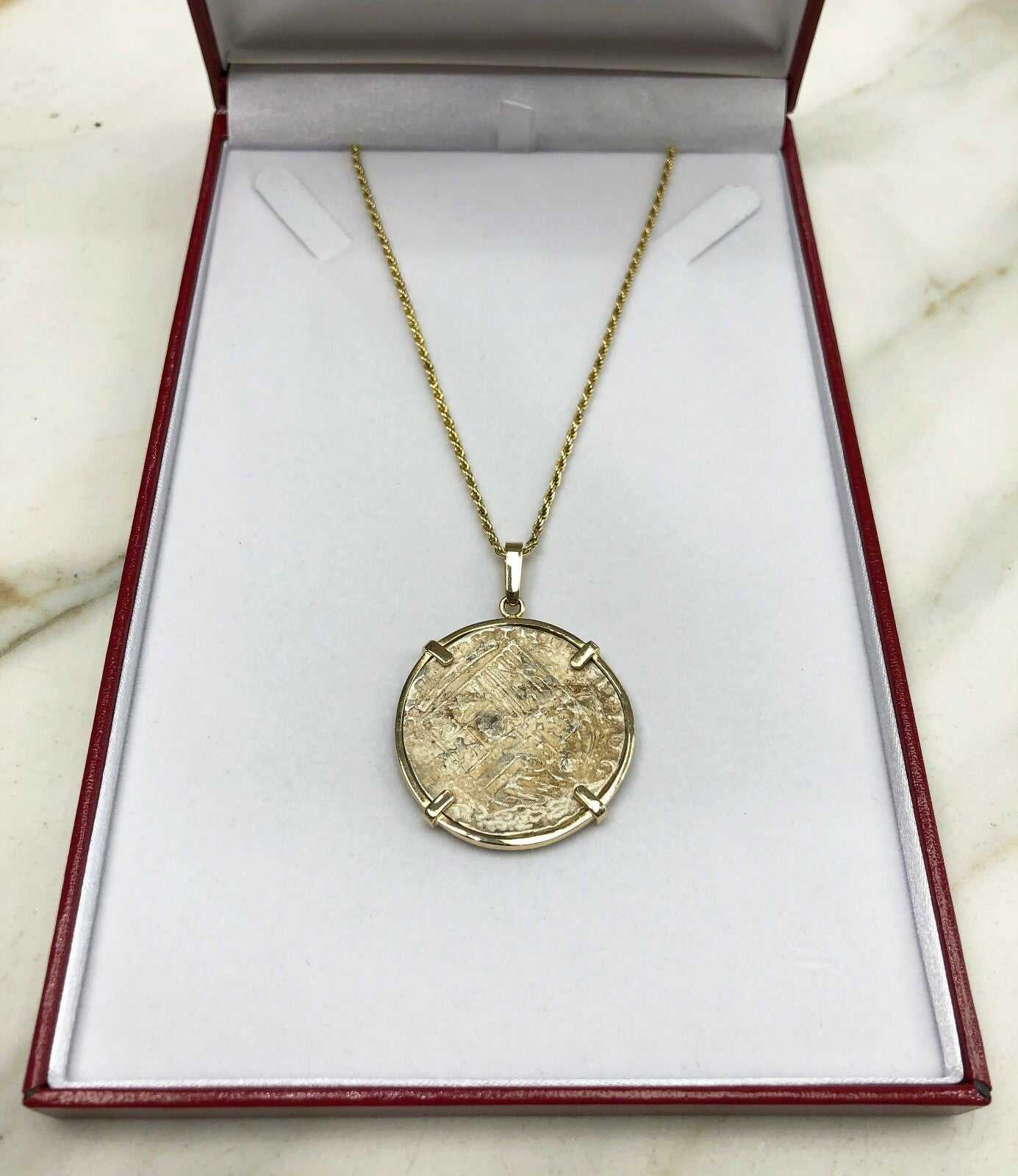 Silver Atocha Coin & 14K Gold Bezel Necklace