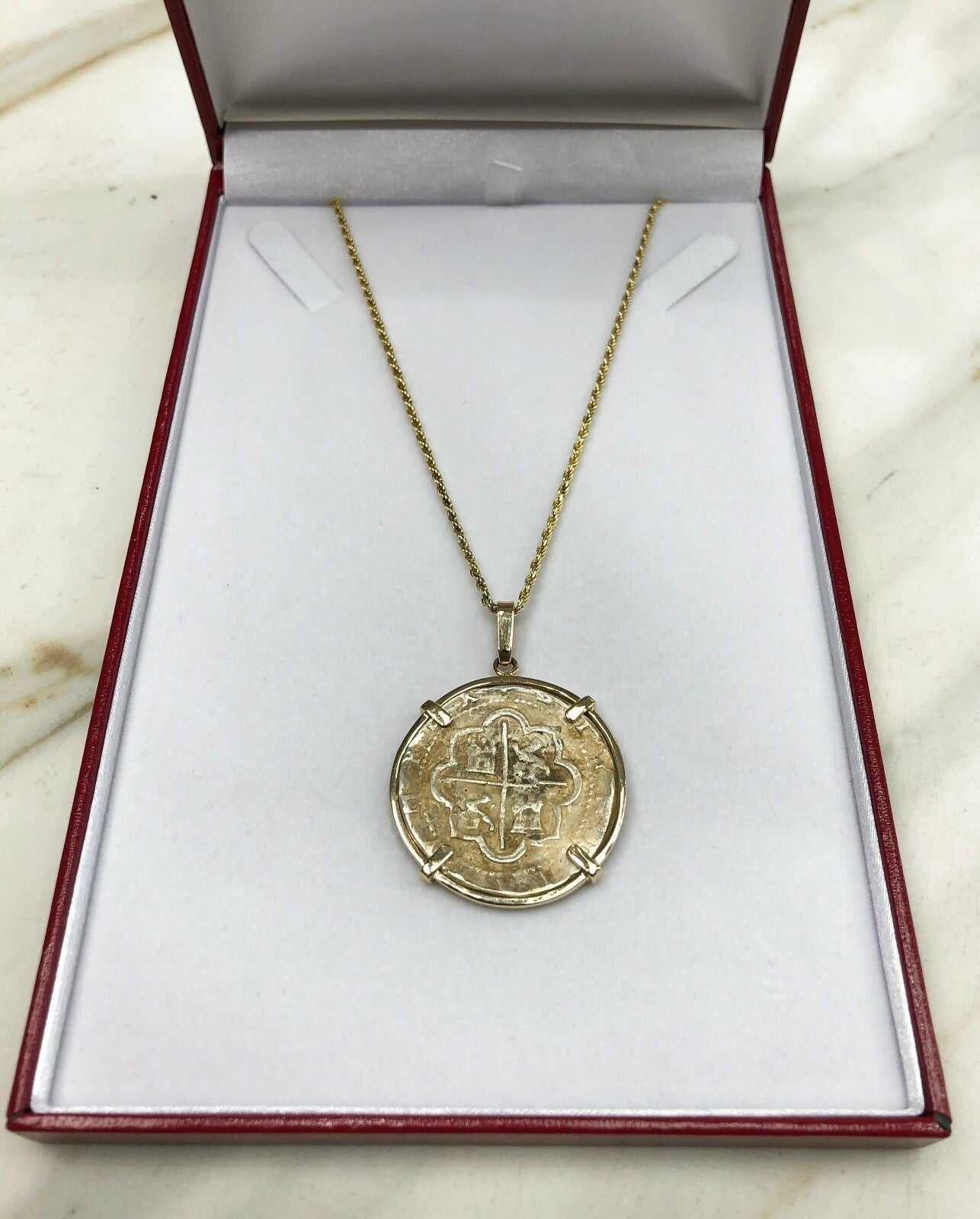 Silver Atocha Coin & 14K Gold Bezel Necklace