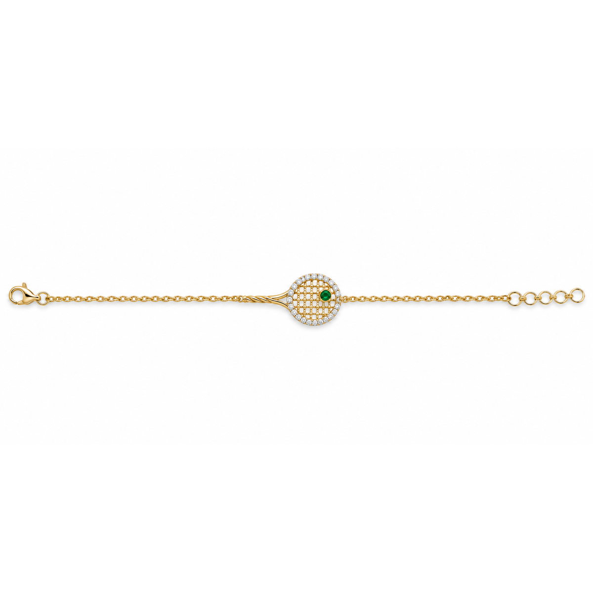 0.08tcw 14K Natural Round Emerald & Diamond Halo Tennis Bracket Gold Bracelet