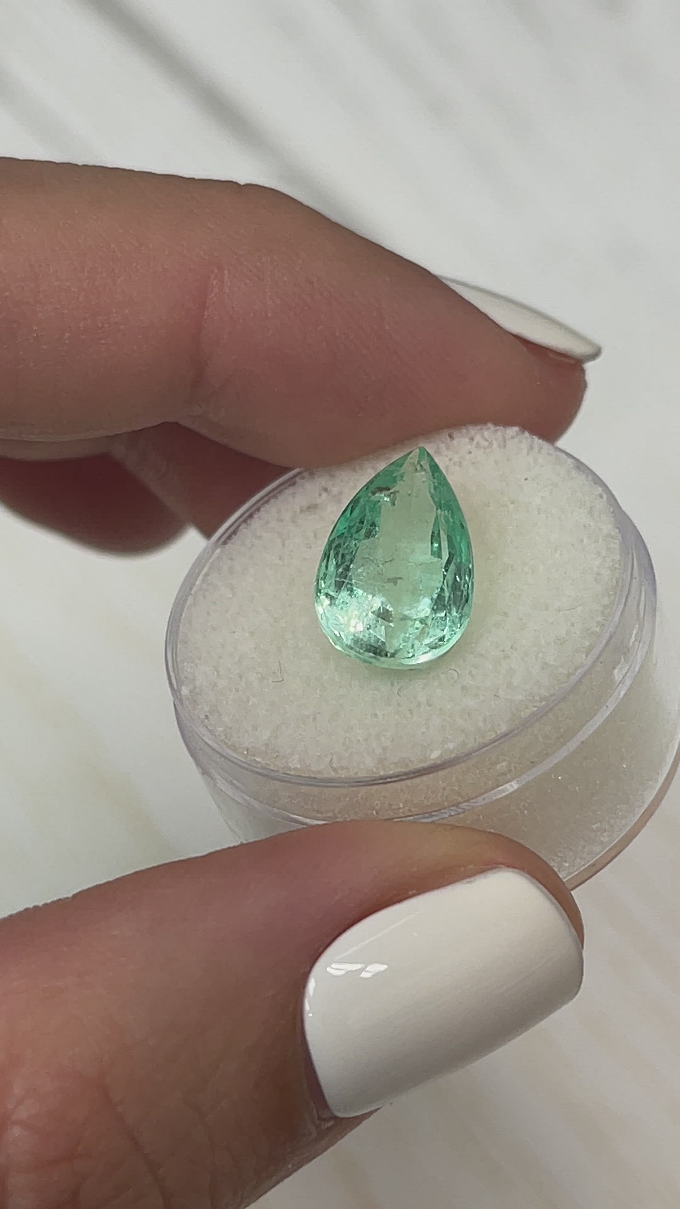 5.57 Carat Glowy Light Green Natural Loose Colombian Emerald-Pear Cut