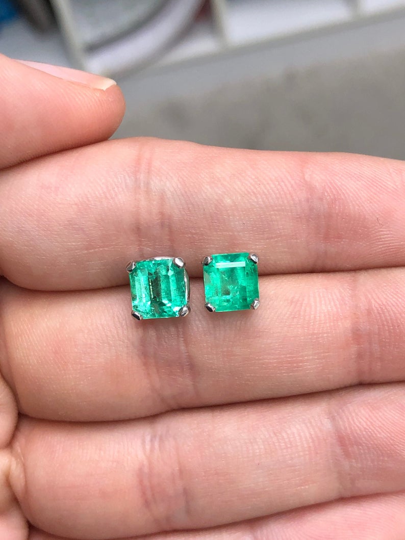4.09tcw Asscher Cut Emerald Stud Earrings