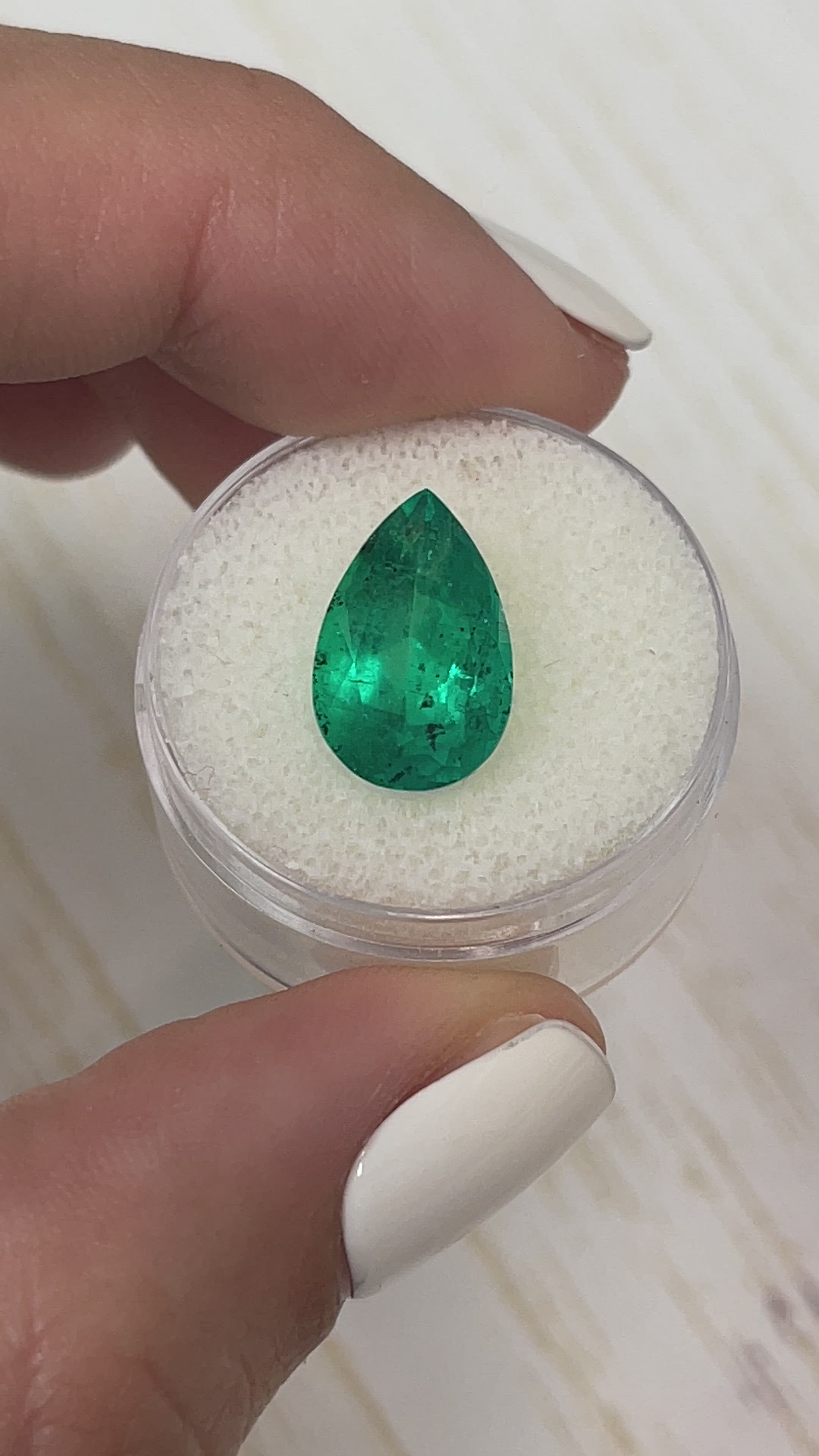 5.18 Carat 14.5x9 Freckled Natural Loose Colombian Emerald-Pear Cut