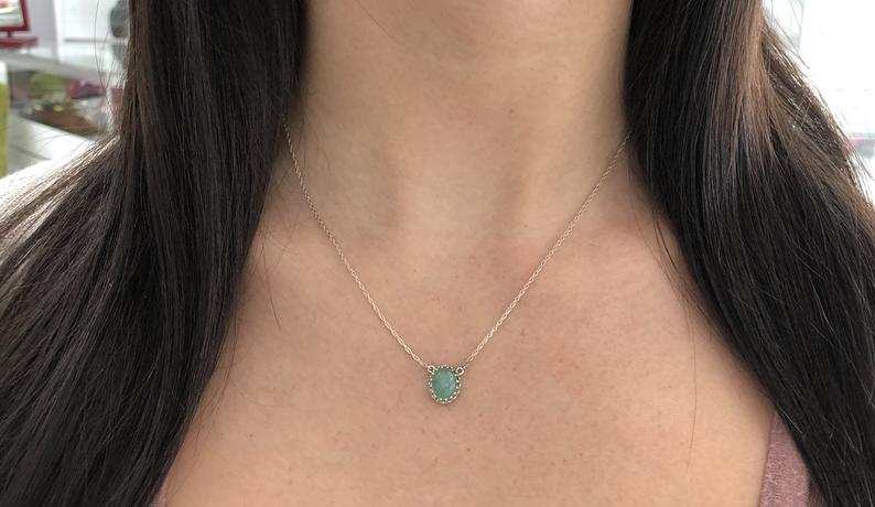 3 Carat Oval Colombian Emerald Cabochon Antique Necklace 925