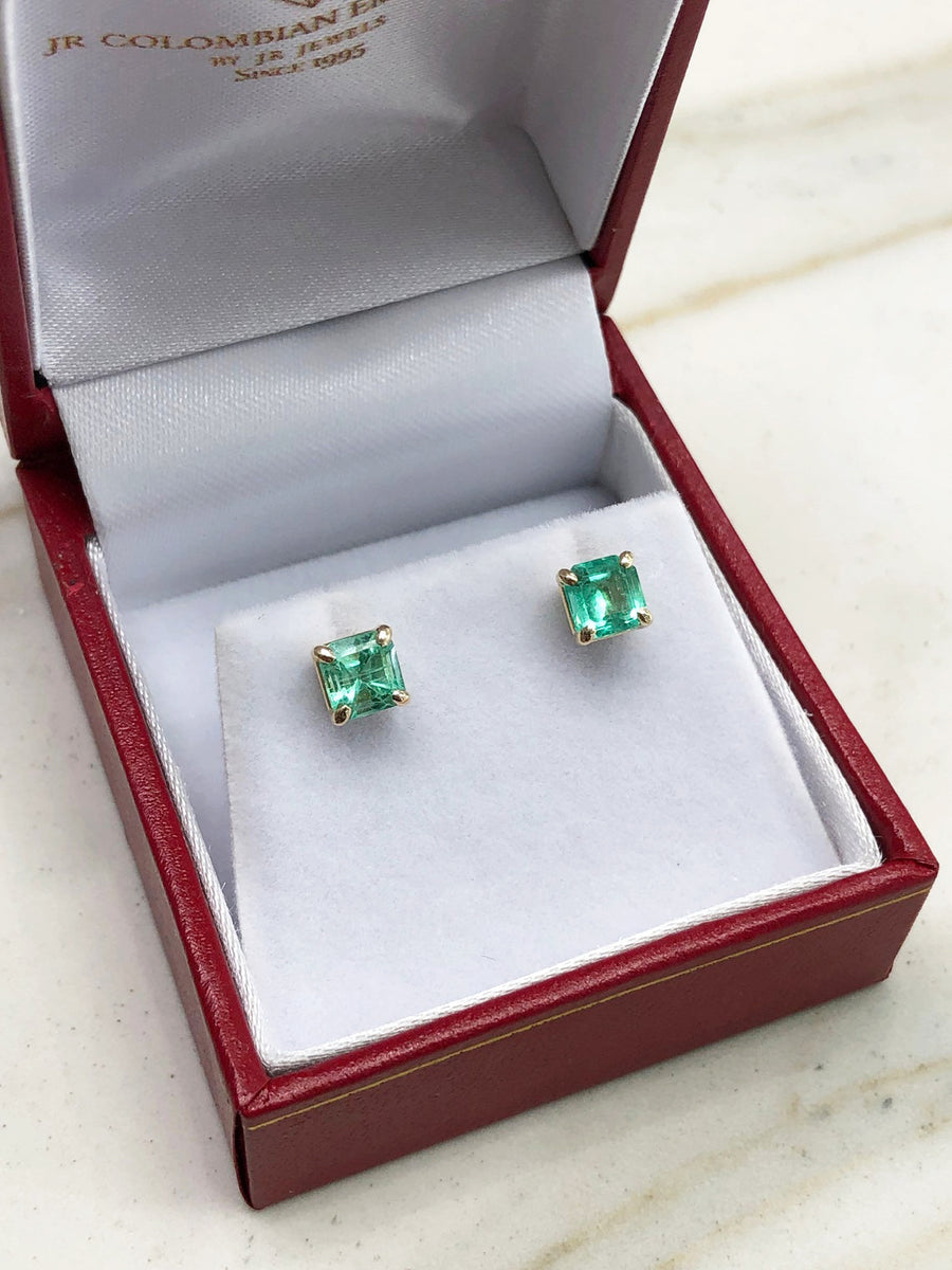 Colombian emerald square cut 1 carat daily petite stud prong earring 