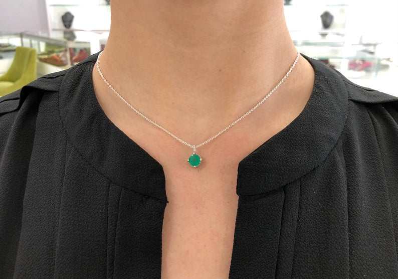 1.20tcw Round Emerald & Diamond Accents Pendant 14K