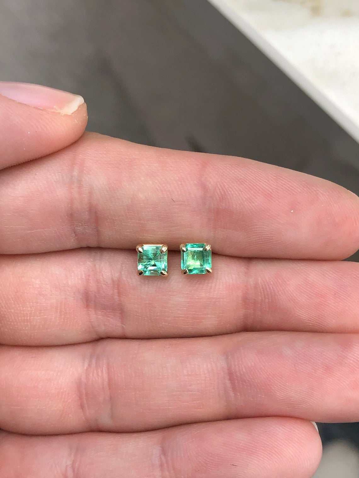 1.05tcw Real Colombian Emerald Asscher Cut Simple Stud