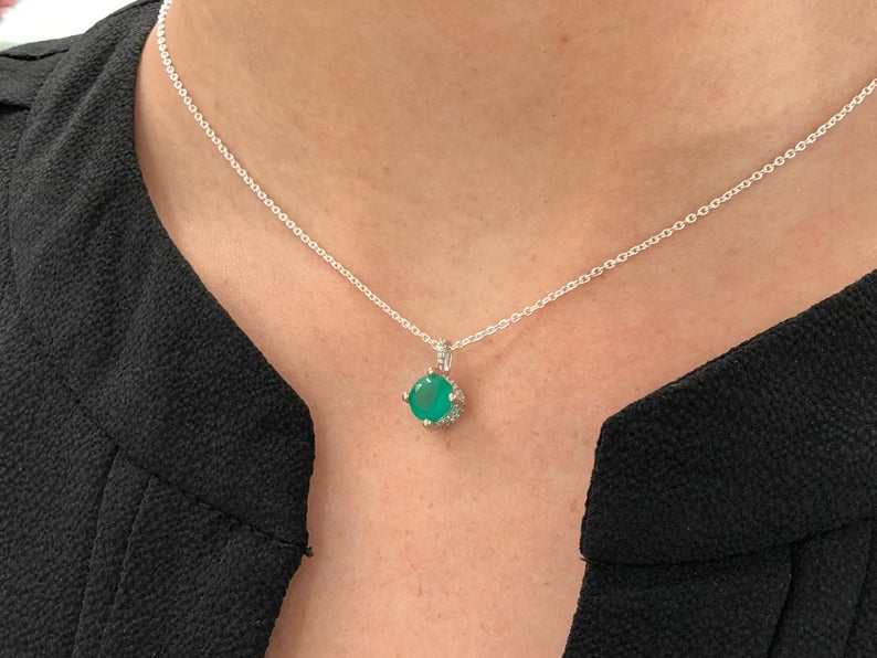 1.20tcw Round Emerald & Diamond Accents Pendant 14K