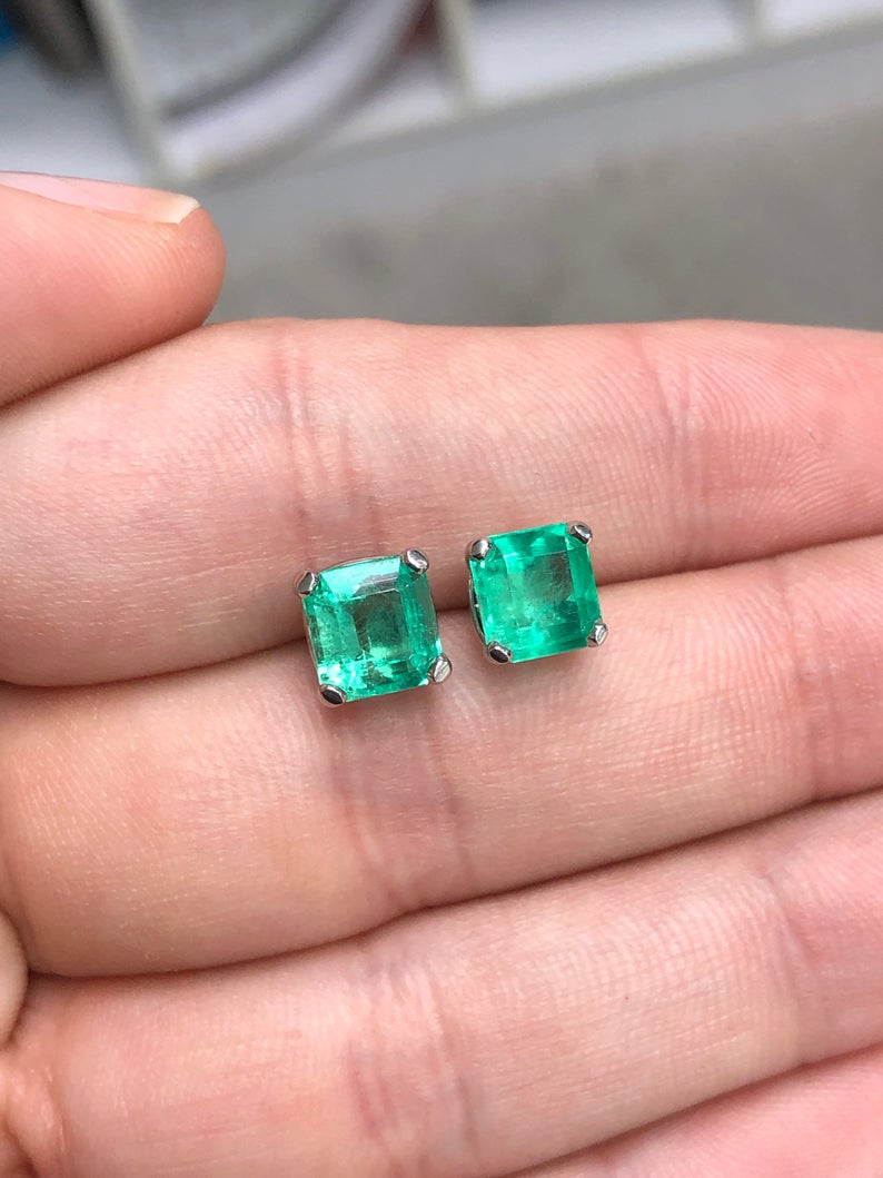 Asscher Cut Emerald Stud Earrings