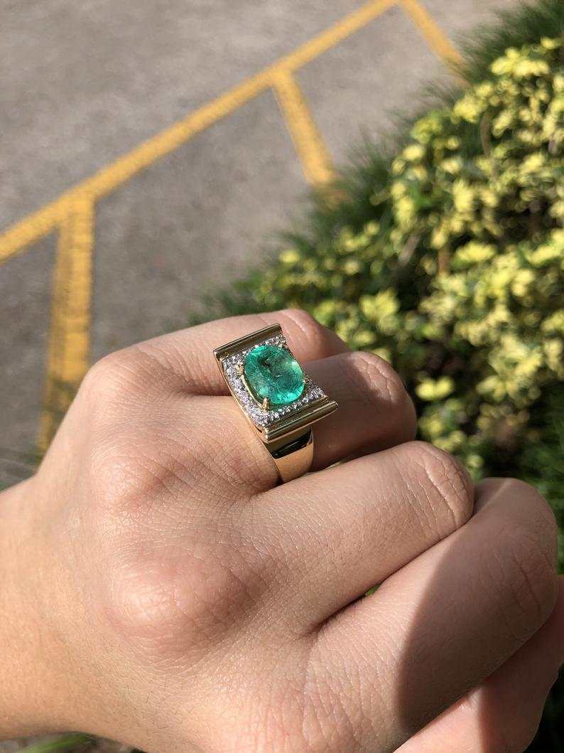 6.08tcw 14K East to West Statement Size Large Oval Emerald & Diamond Cluster Retro Antique Ring