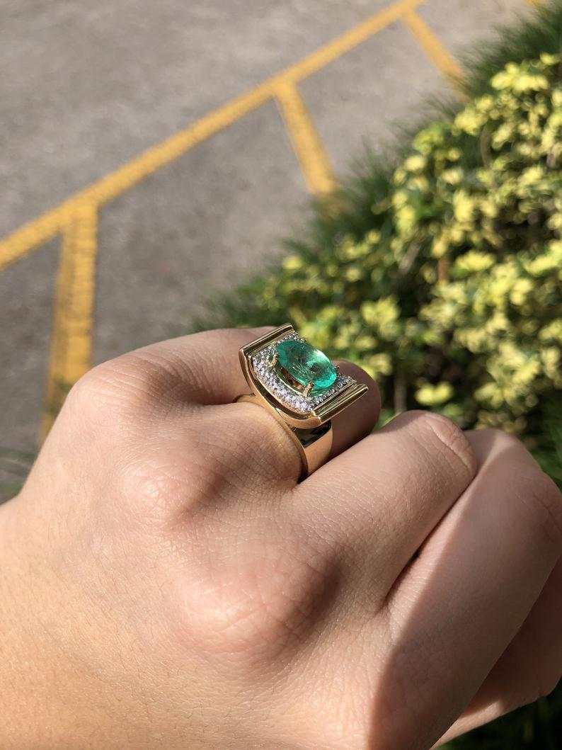 6.08tcw 14K East to West Statement Size Large Oval Emerald & Diamond Cluster Retro Antique Ring