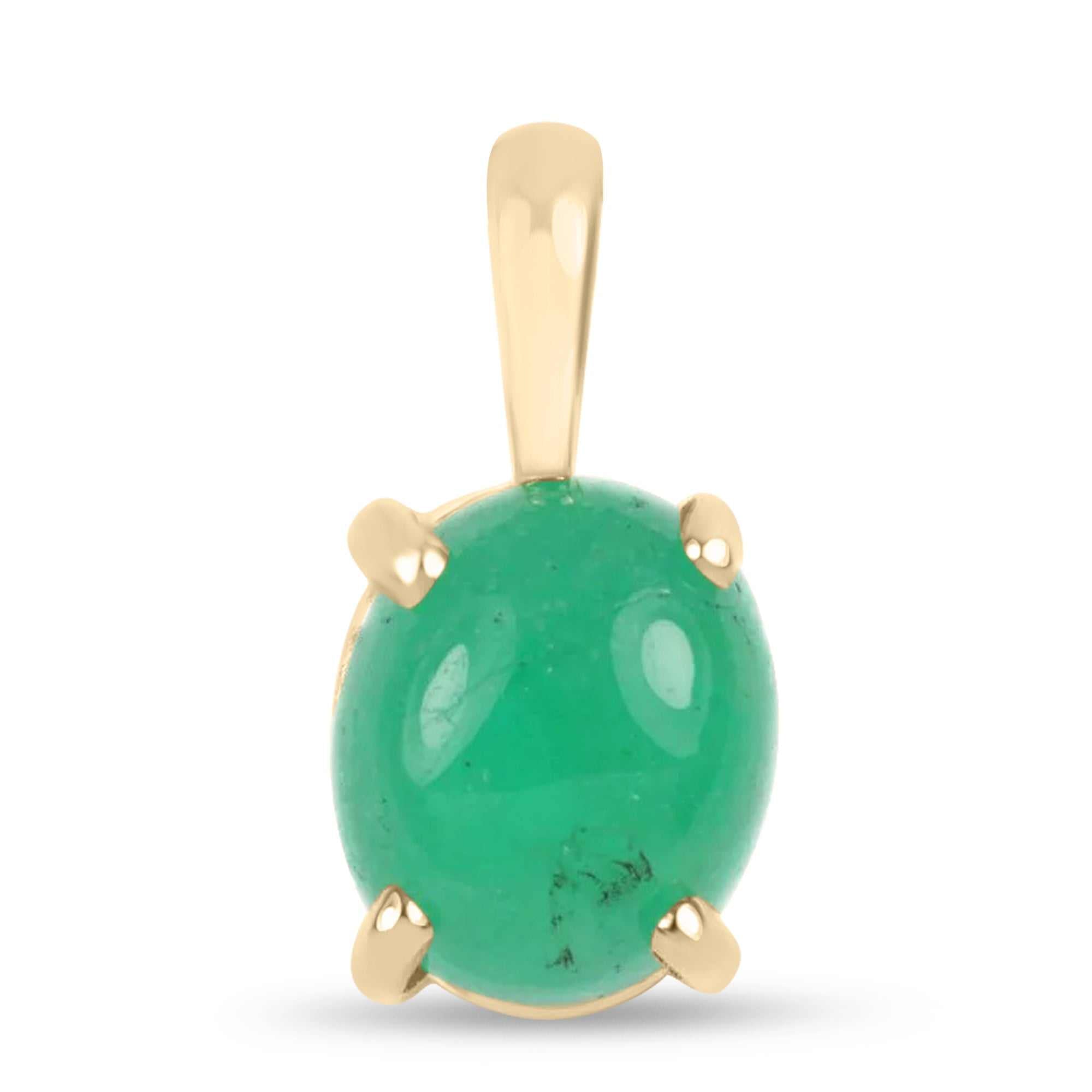 2.41cts Colombian Emerald Oval Cut Cabochon Pendant 14K - JR Colombian Emeralds