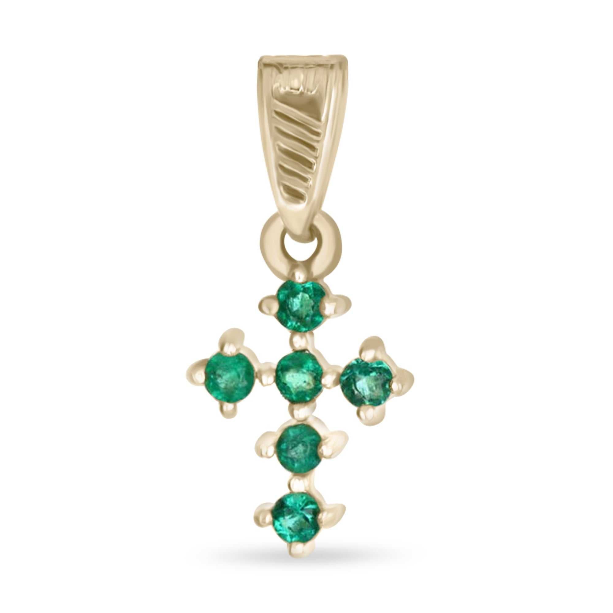 Mini 0.24tcw Round Earth Mined Emerald Petite Prong Cross 18K