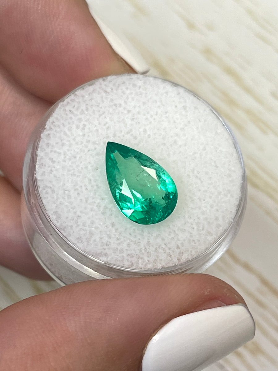 12.5x8mm Green Colombian Emerald - Pear Cut, 2.51 Carats of Natural Beauty