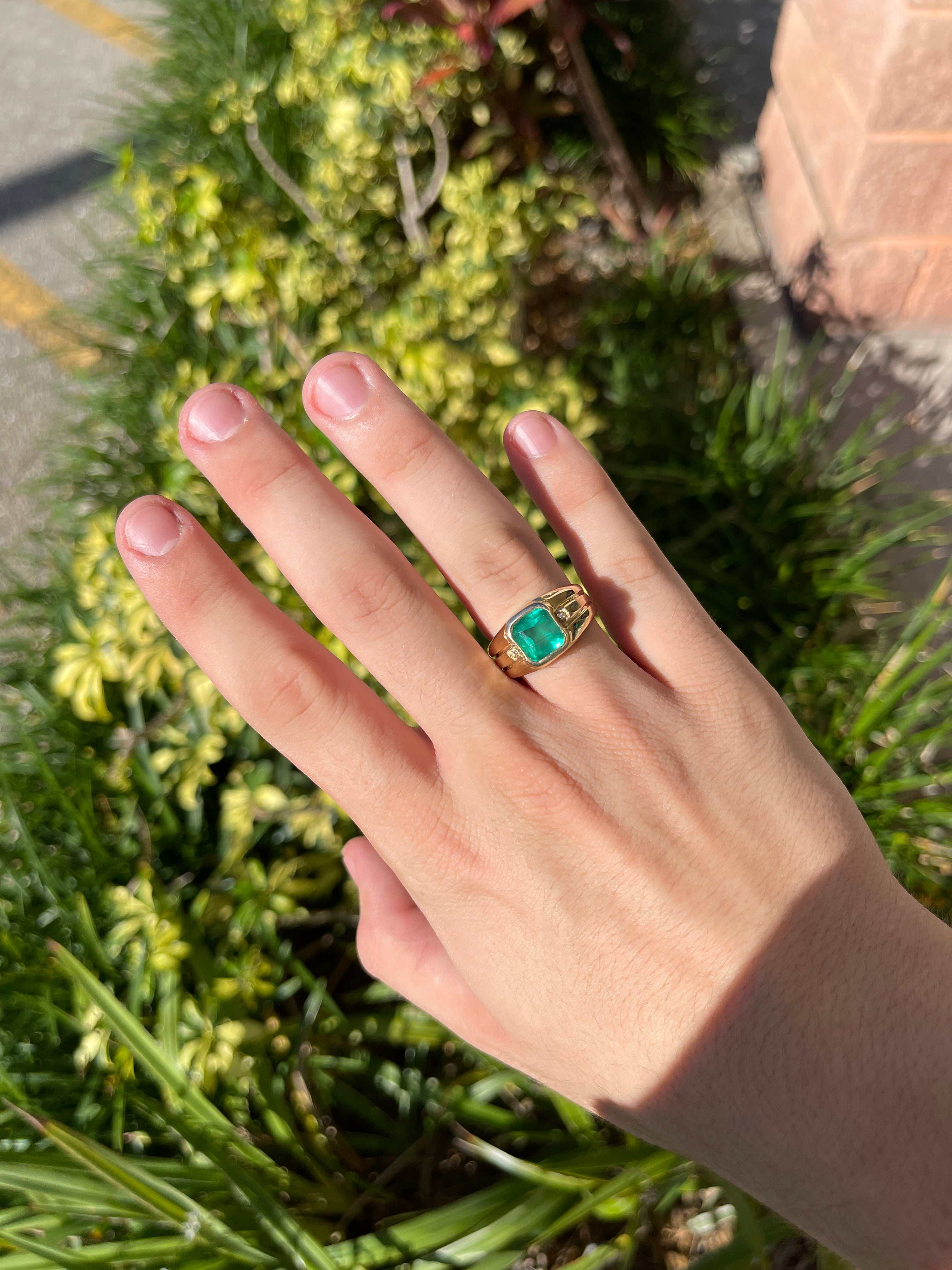 3.56tcw Mens Emerald & Diamond Accent Ring Yellow Gold 14K