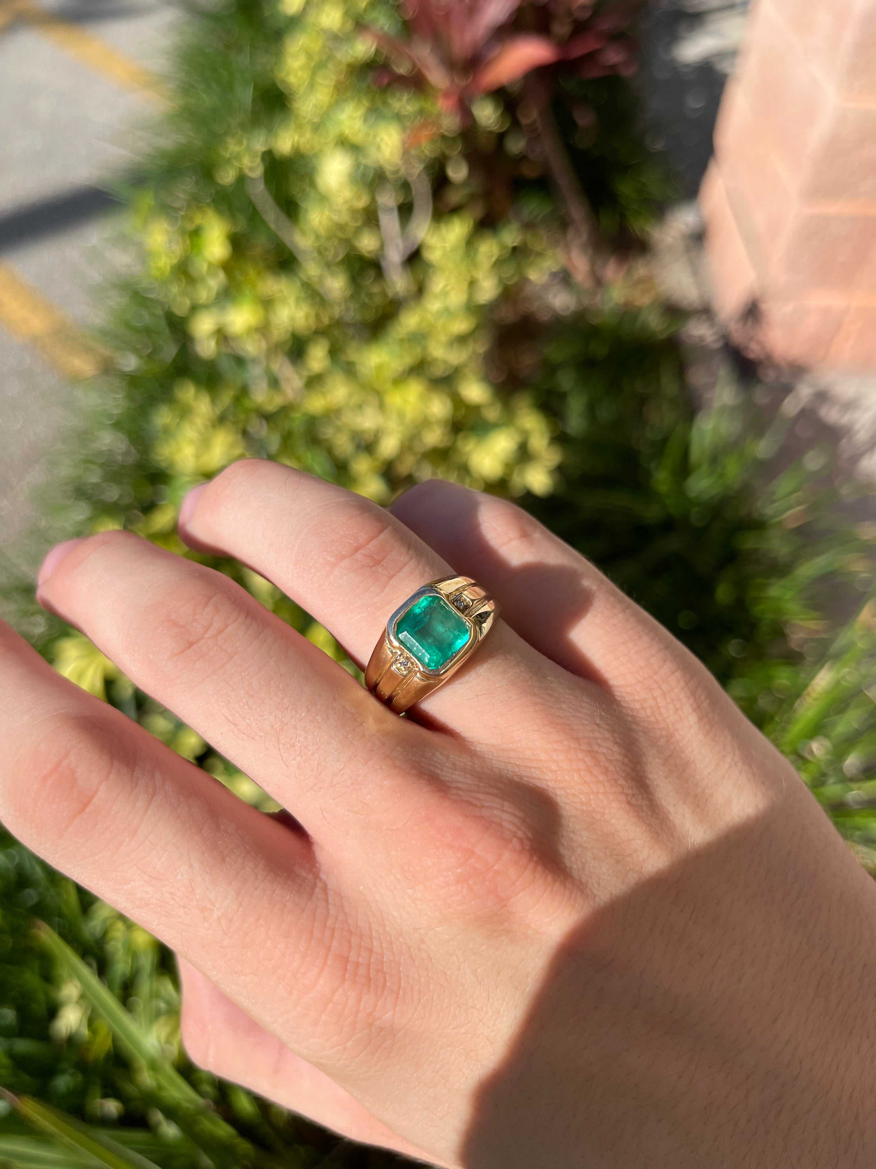 3.56tcw Mens Emerald & Diamond Accent Ring Yellow Gold 14K