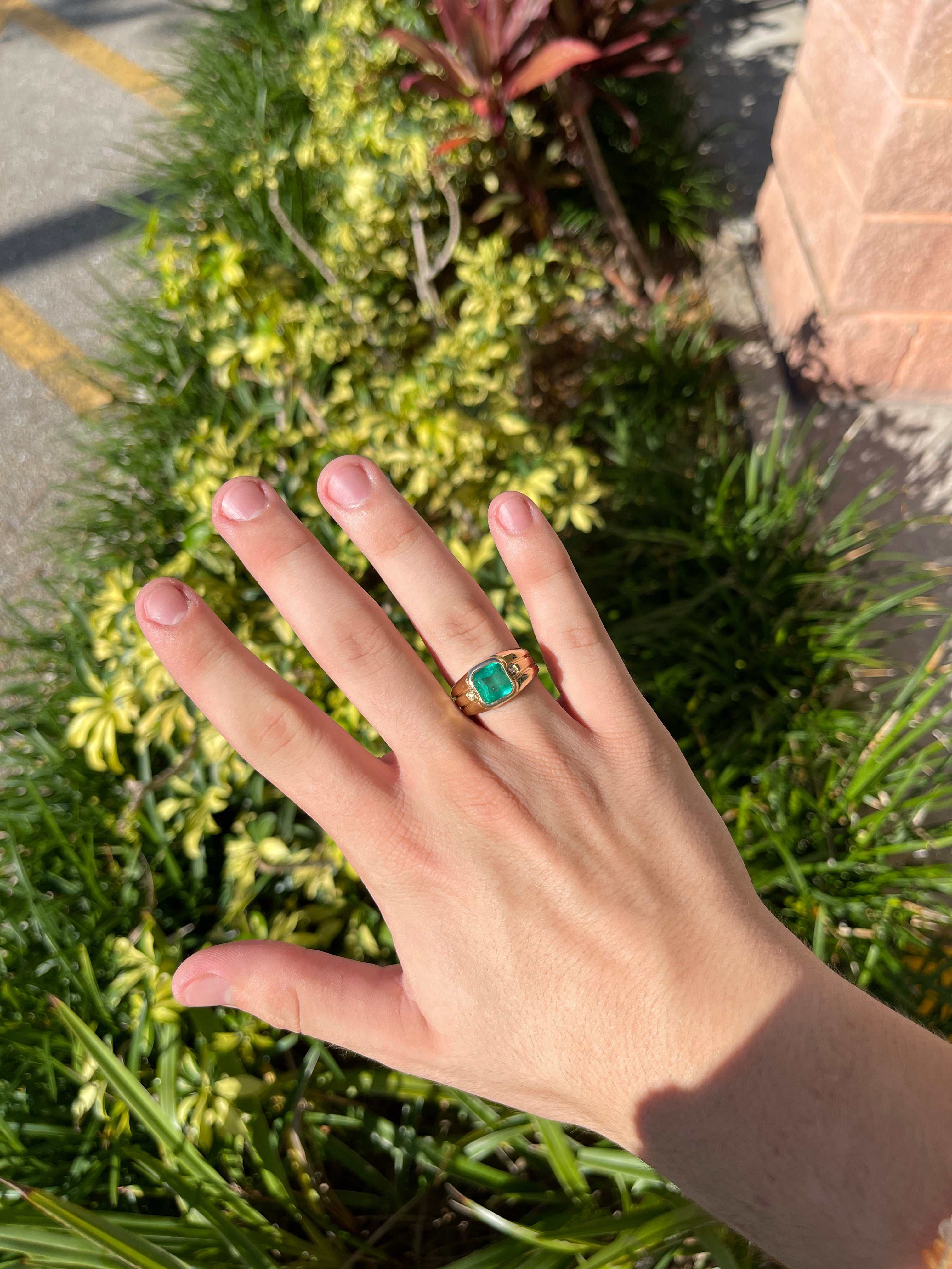 3.56tcw Mens Emerald & Diamond Accent Ring Yellow Gold 14K