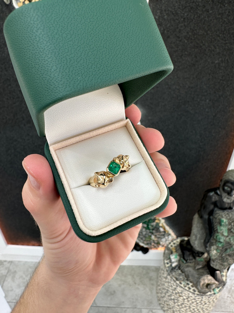 0.77tcw 14K Bezel Set Emerald & Diamond Eye Panther Gold Ring