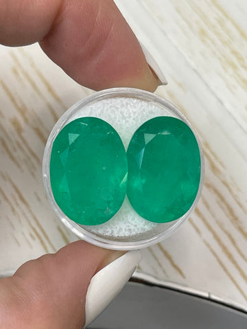Oval-Cut Colombian Emeralds - A Set of Two, Totaling 30.12 Carats