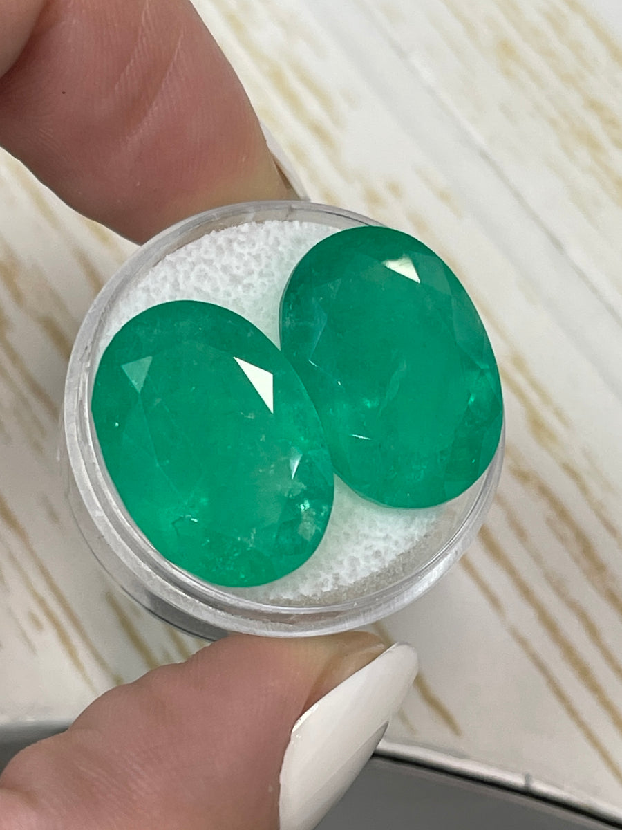 Pair of 20x14 Oval Colombian Emeralds - Combined Weight 30.12 Carats
