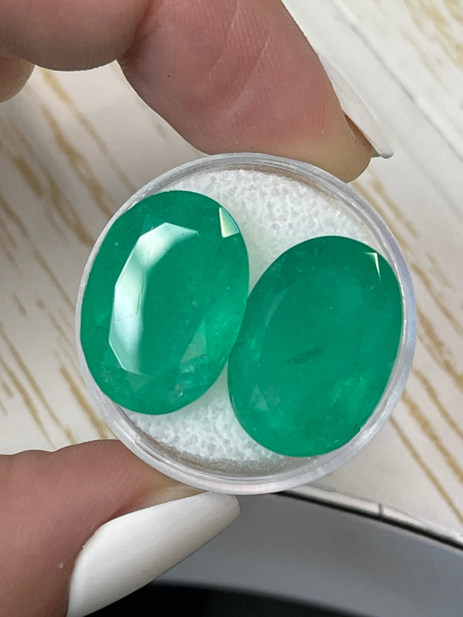 20x14 Oval Colombian Emerald Duo - A Stunning 30.12 Carats in Total