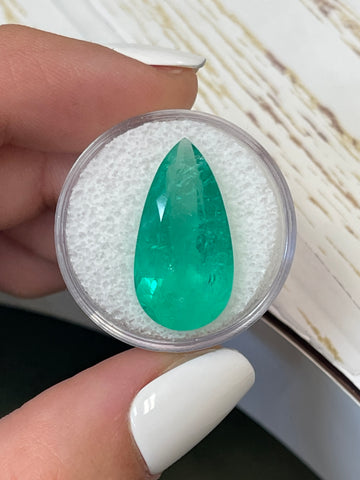 Apple Green Colombian Emerald - 13.05 Carats - Pear Shaped - 23x12 mm