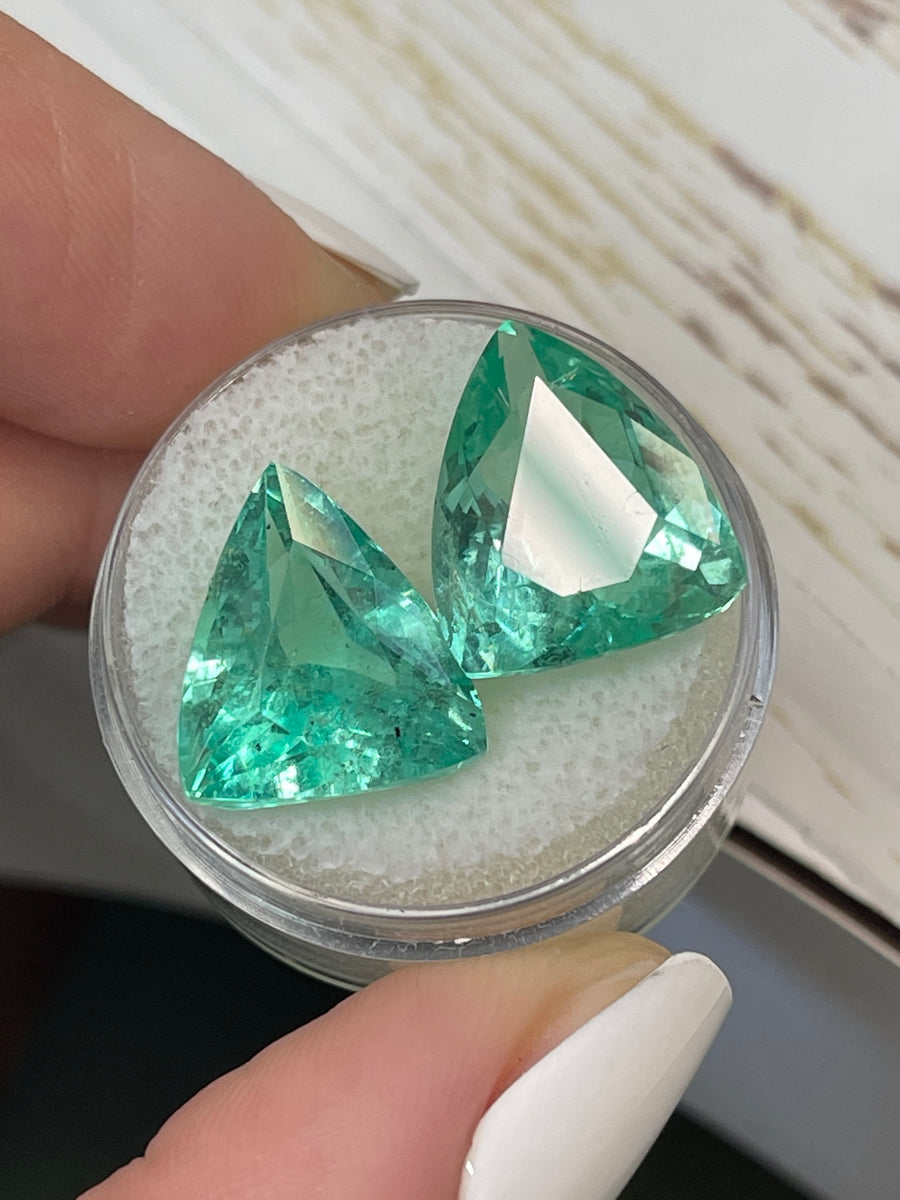Green Colombian Emerald Trillion Pair - 15.76 Carats Total Weight