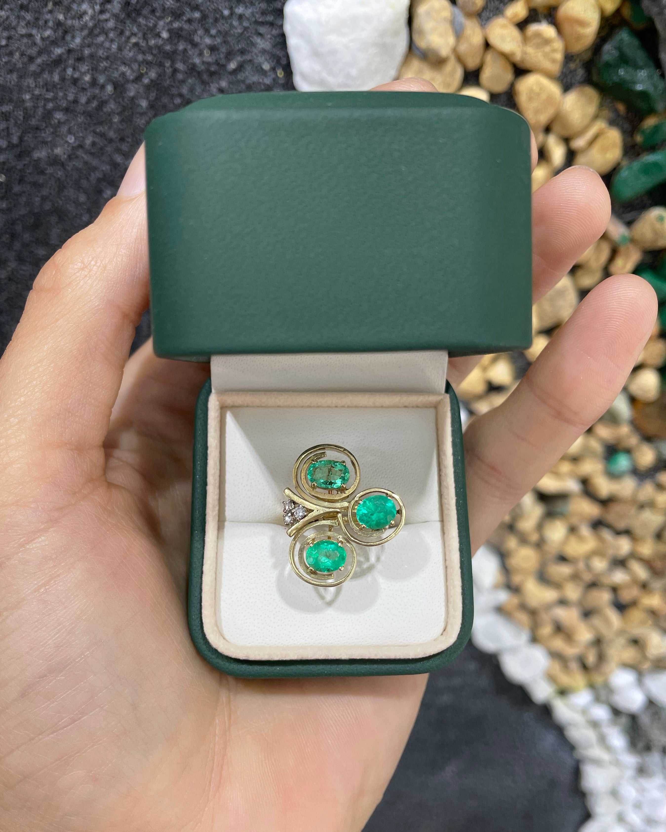 3.09tcw 14K Oval Colombian Emerald & Diamond Statement Art Nouveau Ring 1910s