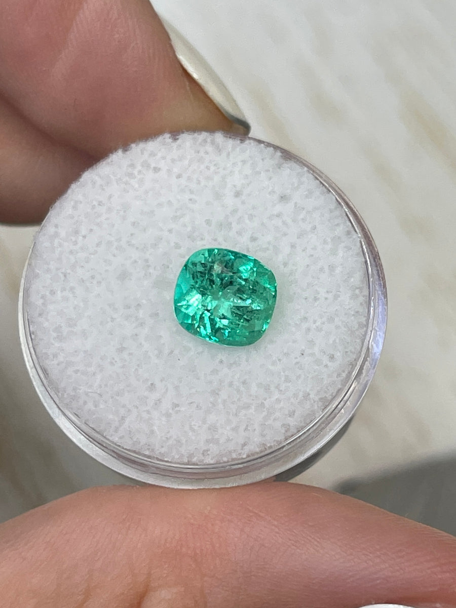 Vibrant 2.25 Carat Cushion-Cut Colombian Emerald - Bluish Green
