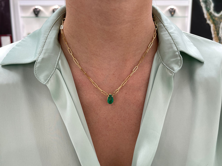 2.73cts 14K Fine Quality Emerald Solitaire Gold Necklace